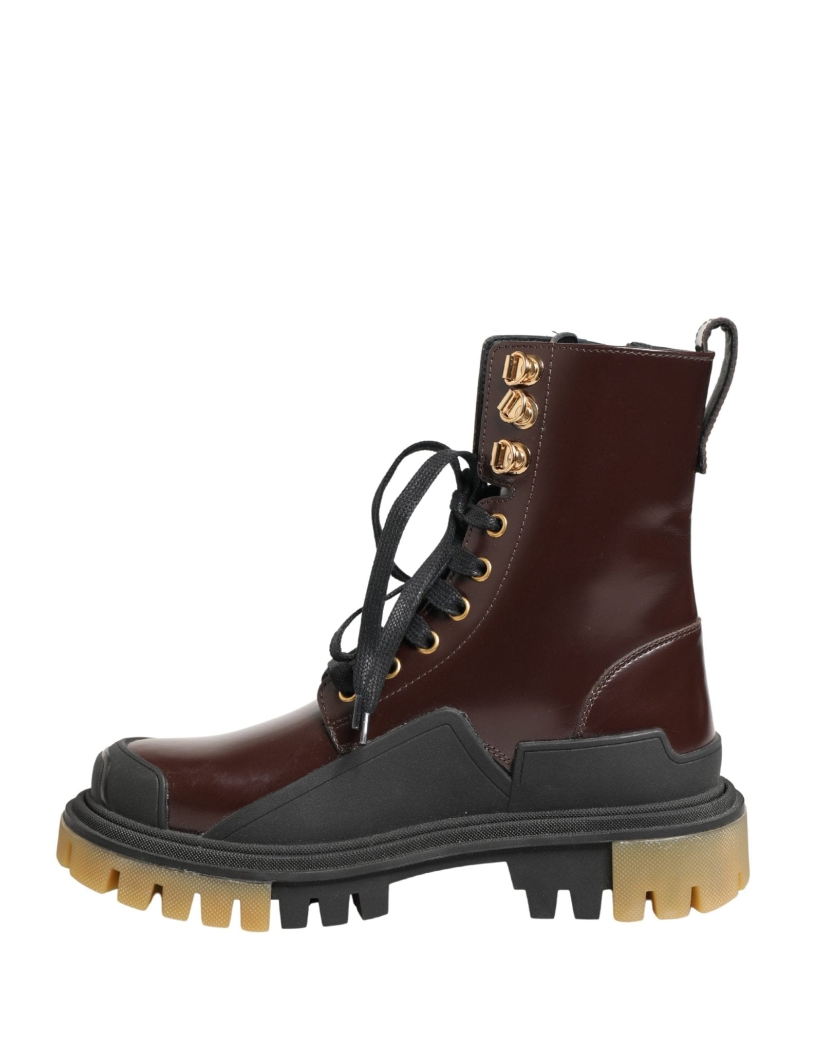 Dolce & Gabbana Maroon Leather Lace Up Biker Boots Shoes - RIMODA