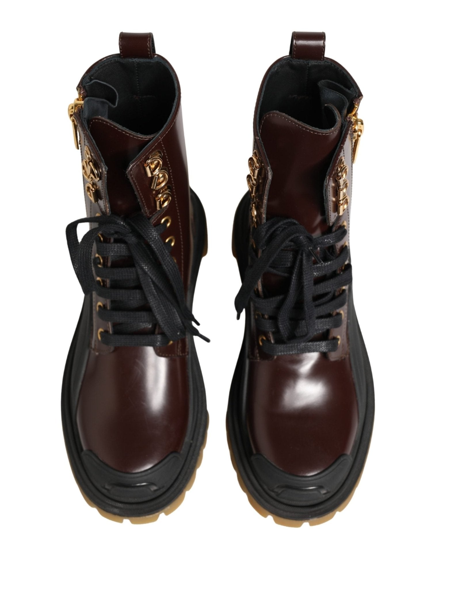 Dolce & Gabbana Maroon Leather Lace Up Biker Boots Shoes - RIMODA