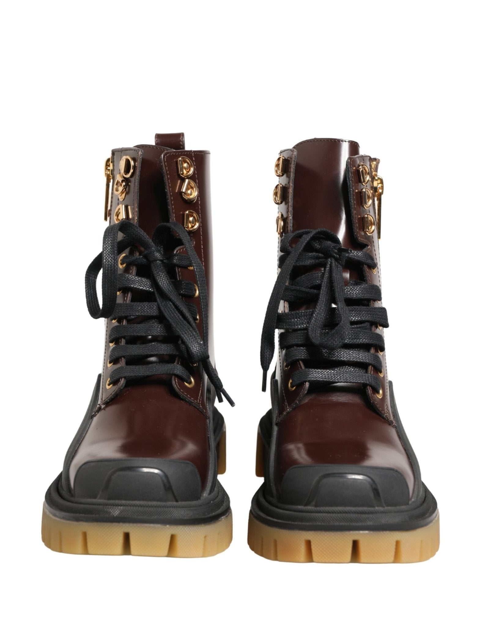 Dolce & Gabbana Maroon Leather Lace Up Biker Boots Shoes - RIMODA