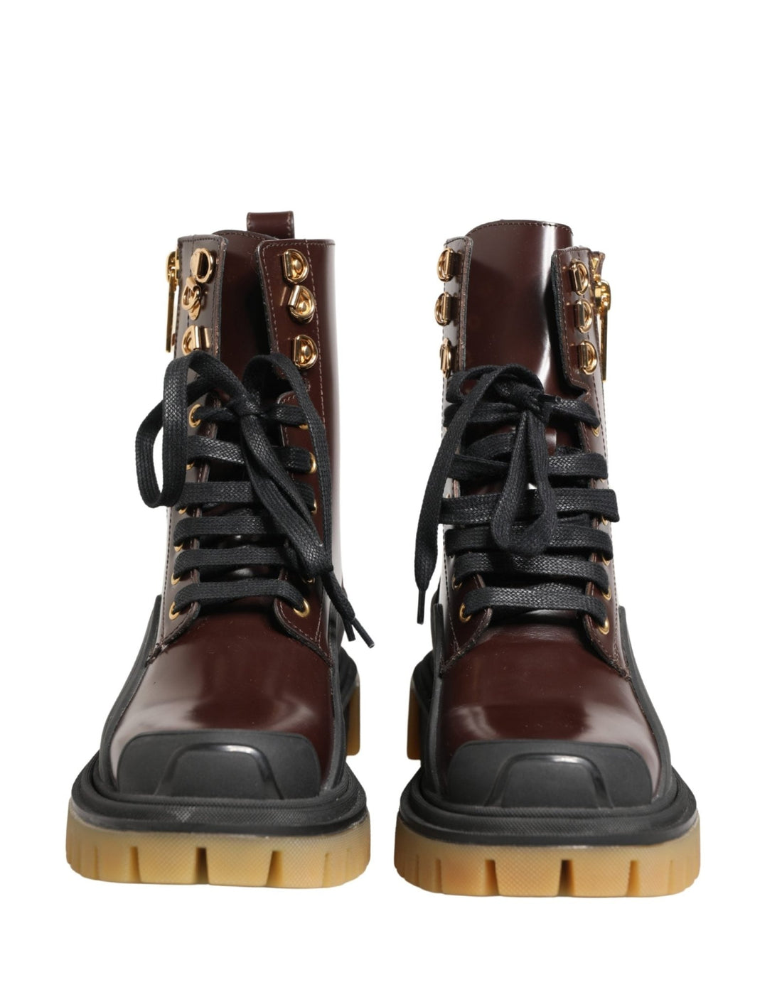 Dolce & Gabbana Maroon Leather Lace Up Biker Boots Shoes - RIMODA