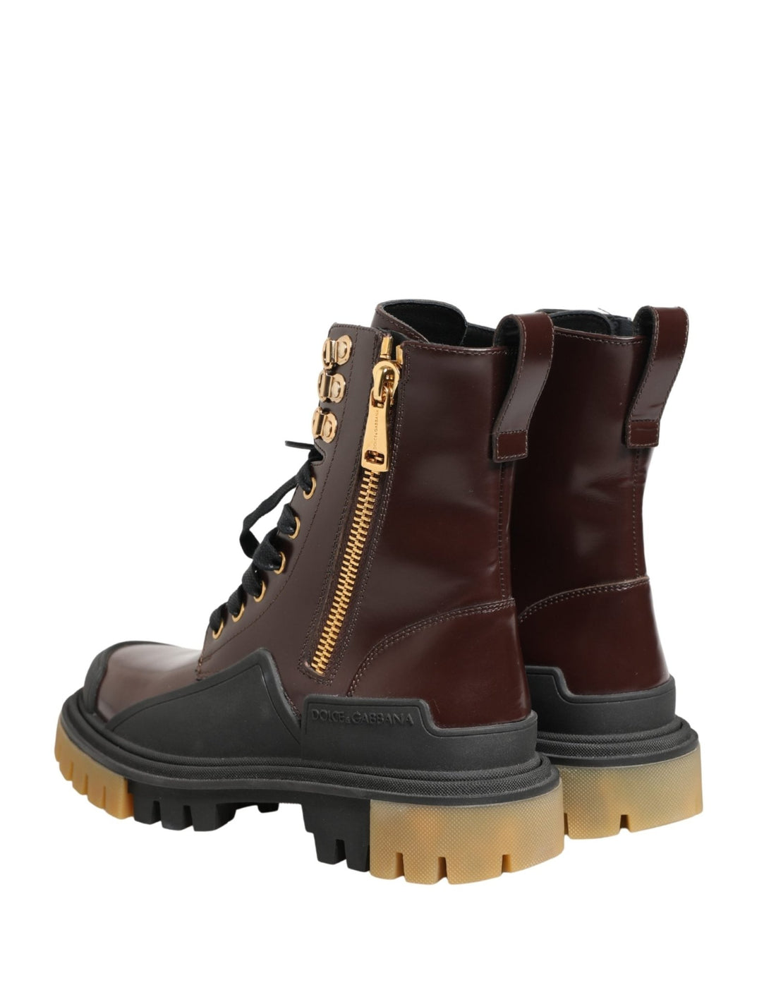 Dolce & Gabbana Maroon Leather Lace Up Biker Boots Shoes - RIMODA