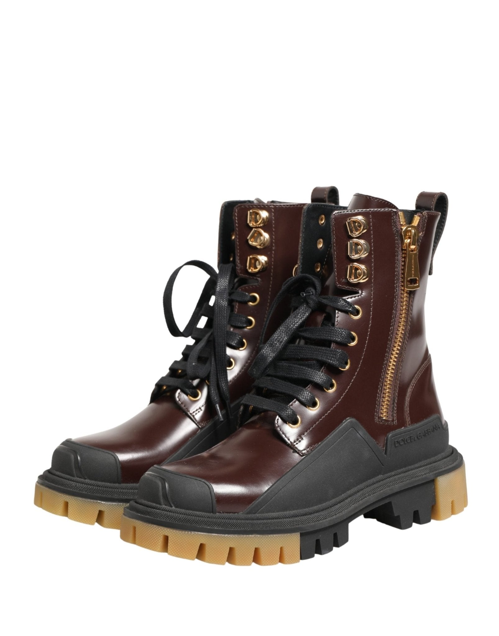 Dolce & Gabbana Maroon Leather Lace Up Biker Boots Shoes - RIMODA
