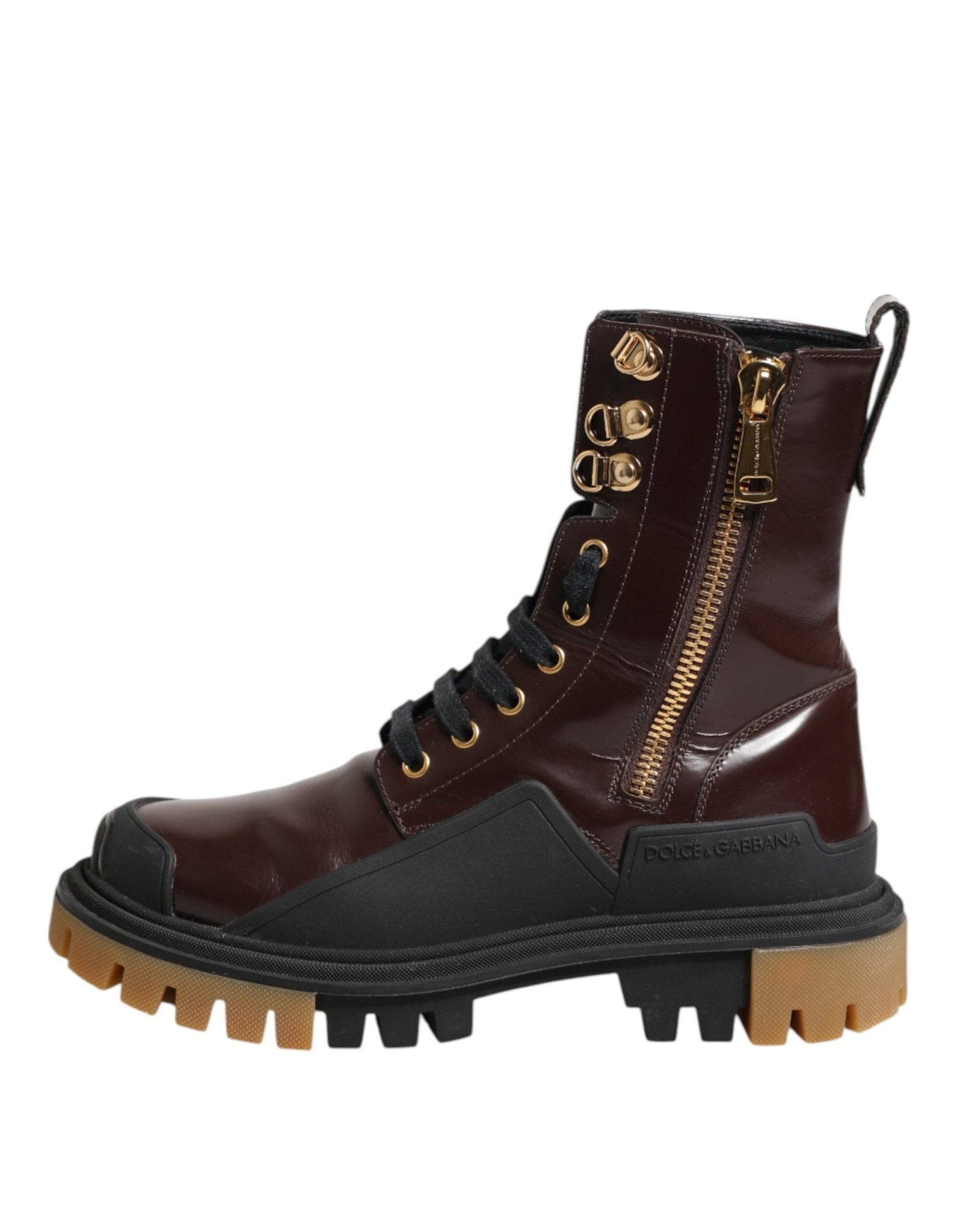 Dolce & Gabbana Maroon Leather Mid Calf Biker Boots Shoes - RIMODA