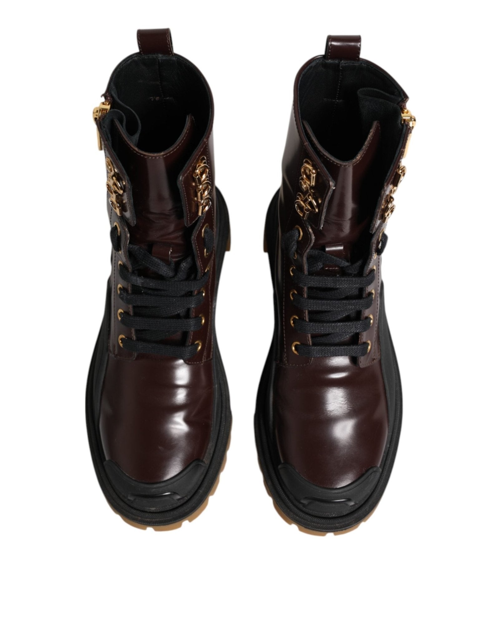 Dolce & Gabbana Maroon Leather Mid Calf Biker Boots Shoes - RIMODA