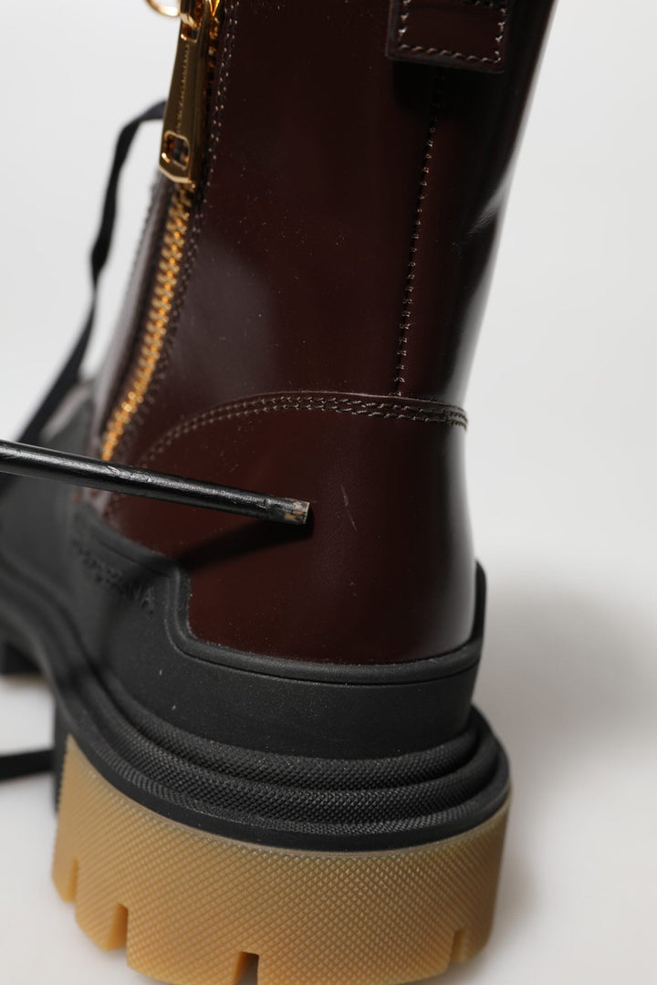 Dolce & Gabbana Maroon Leather Mid Calf Biker Boots Shoes - RIMODA