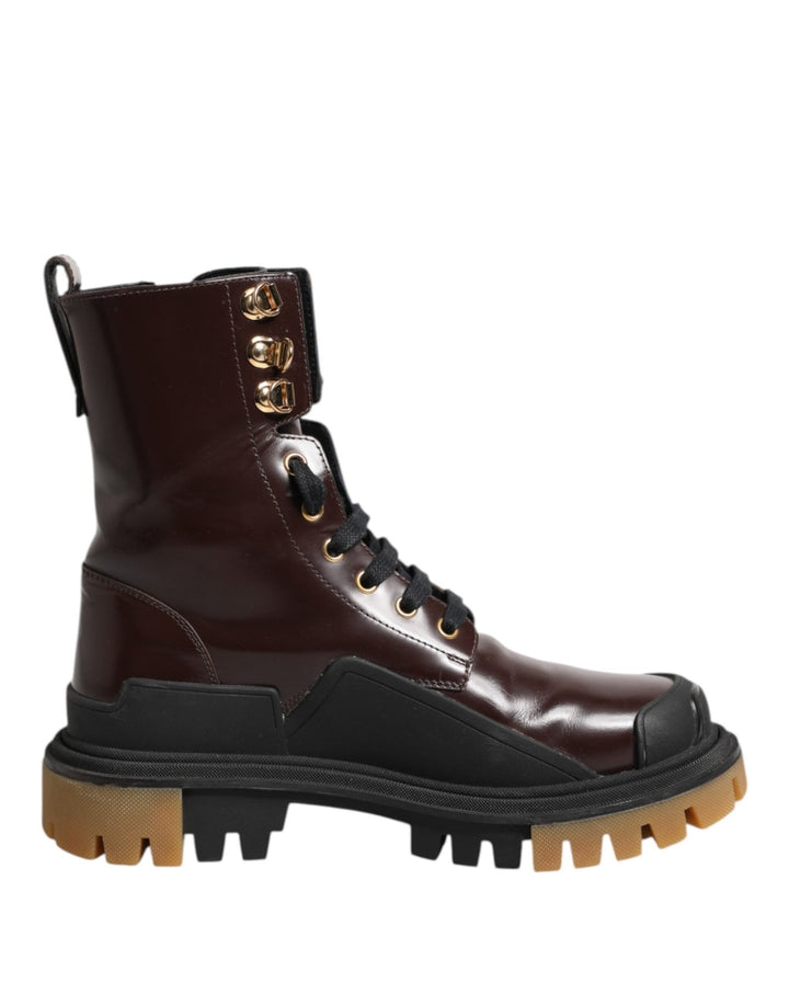 Dolce & Gabbana Maroon Leather Mid Calf Biker Boots Shoes - RIMODA