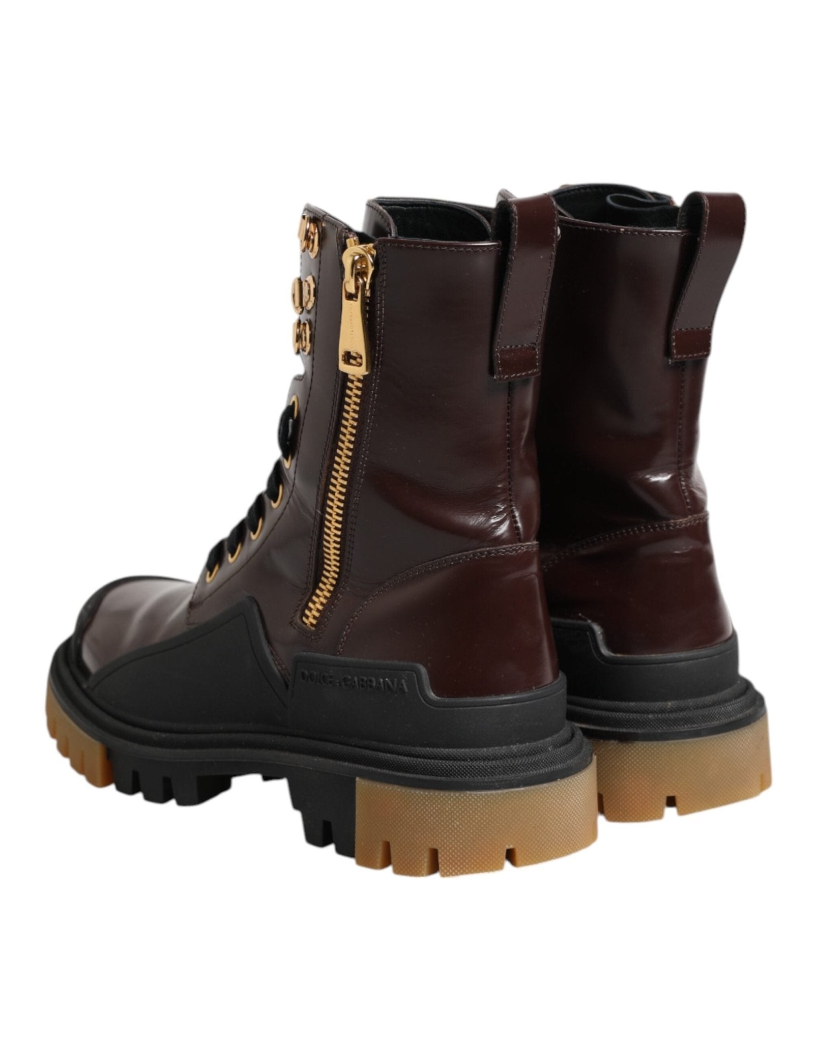 Dolce & Gabbana Maroon Leather Mid Calf Biker Boots Shoes - RIMODA