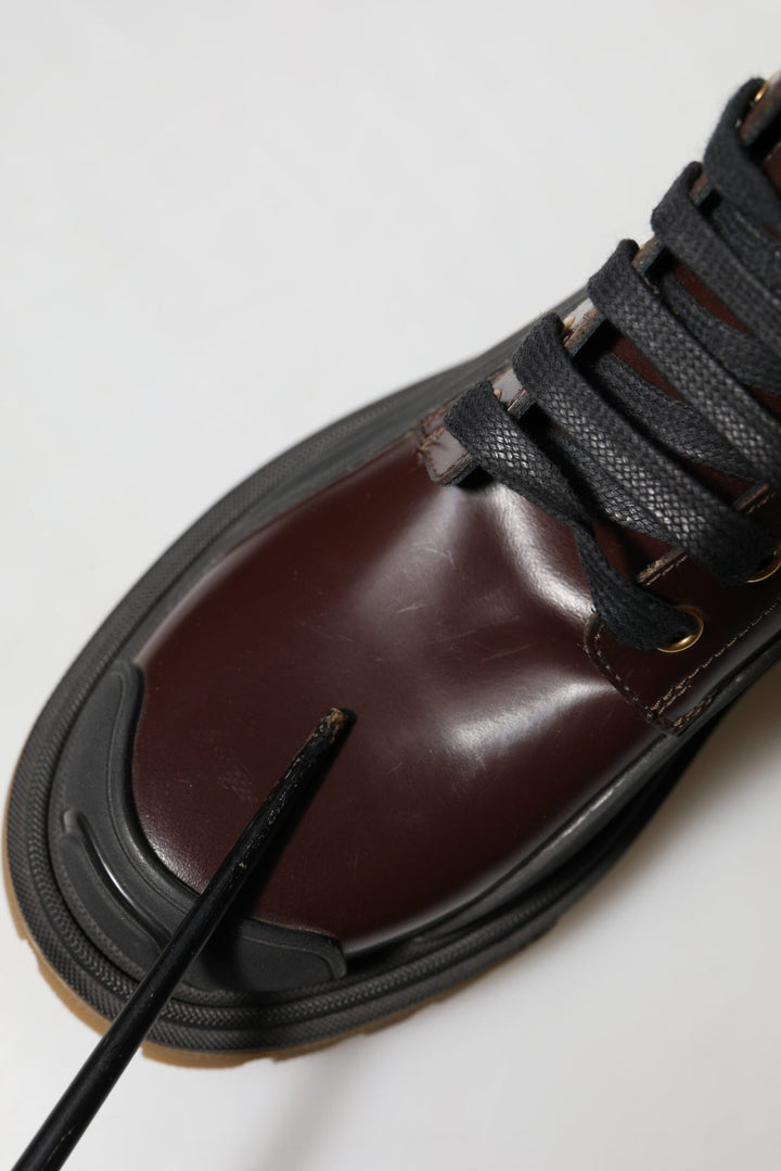 Dolce & Gabbana Maroon Leather Mid Calf Biker Boots Shoes - RIMODA