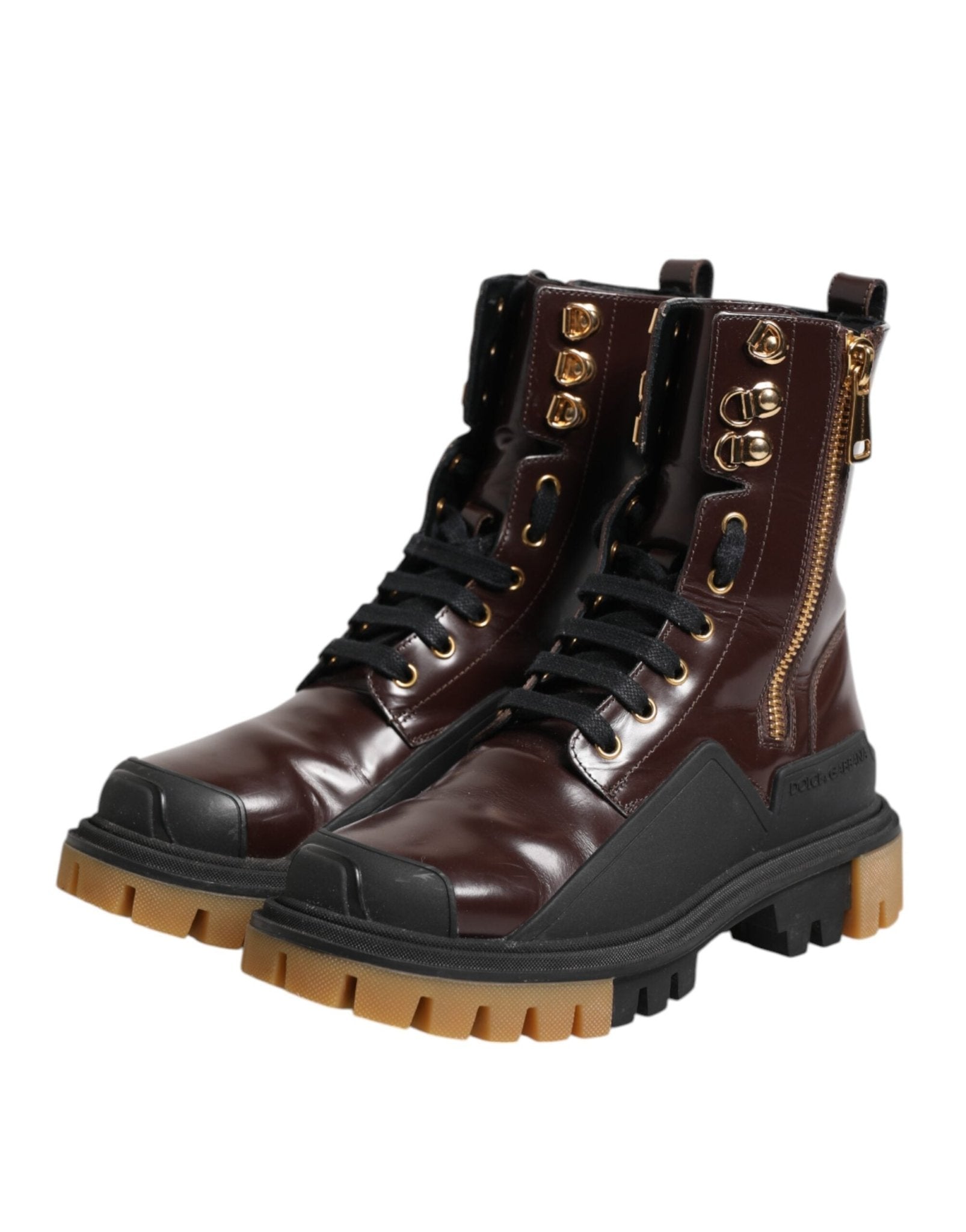 Dolce & Gabbana Maroon Leather Mid Calf Biker Boots Shoes - RIMODA