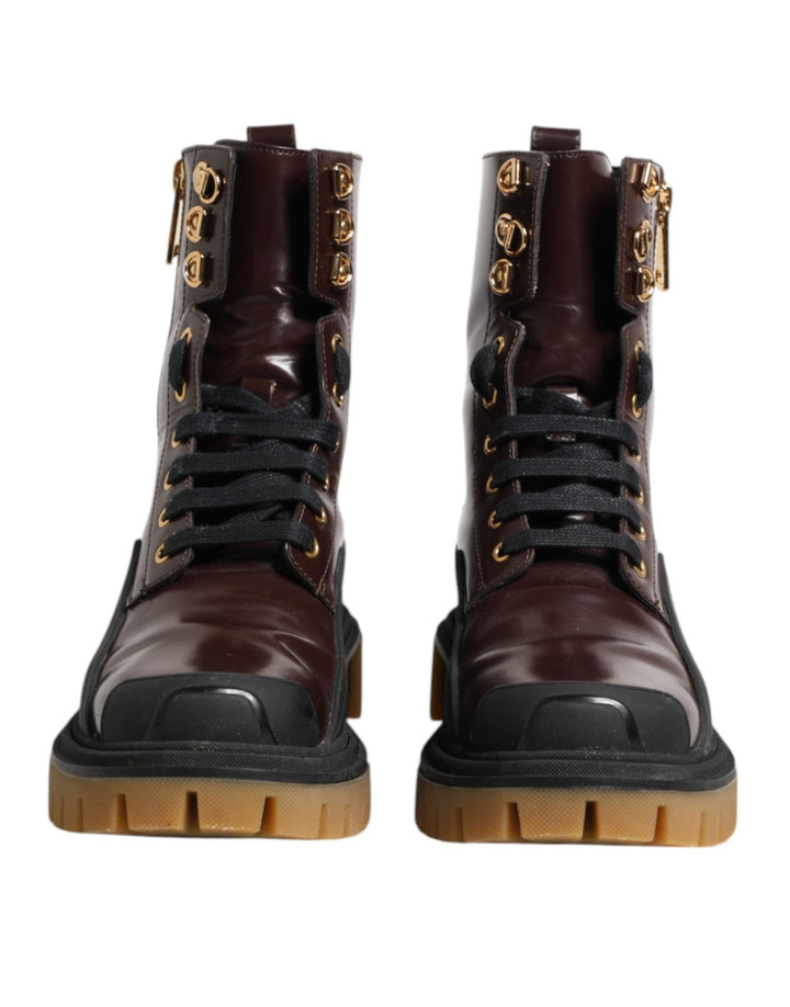 Dolce & Gabbana Maroon Leather Mid Calf Biker Boots Shoes - RIMODA