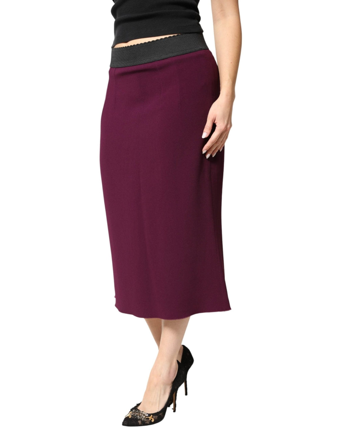 Dolce & Gabbana Maroon Mid Waist Pencil Cut Midi Skirt - RIMODA