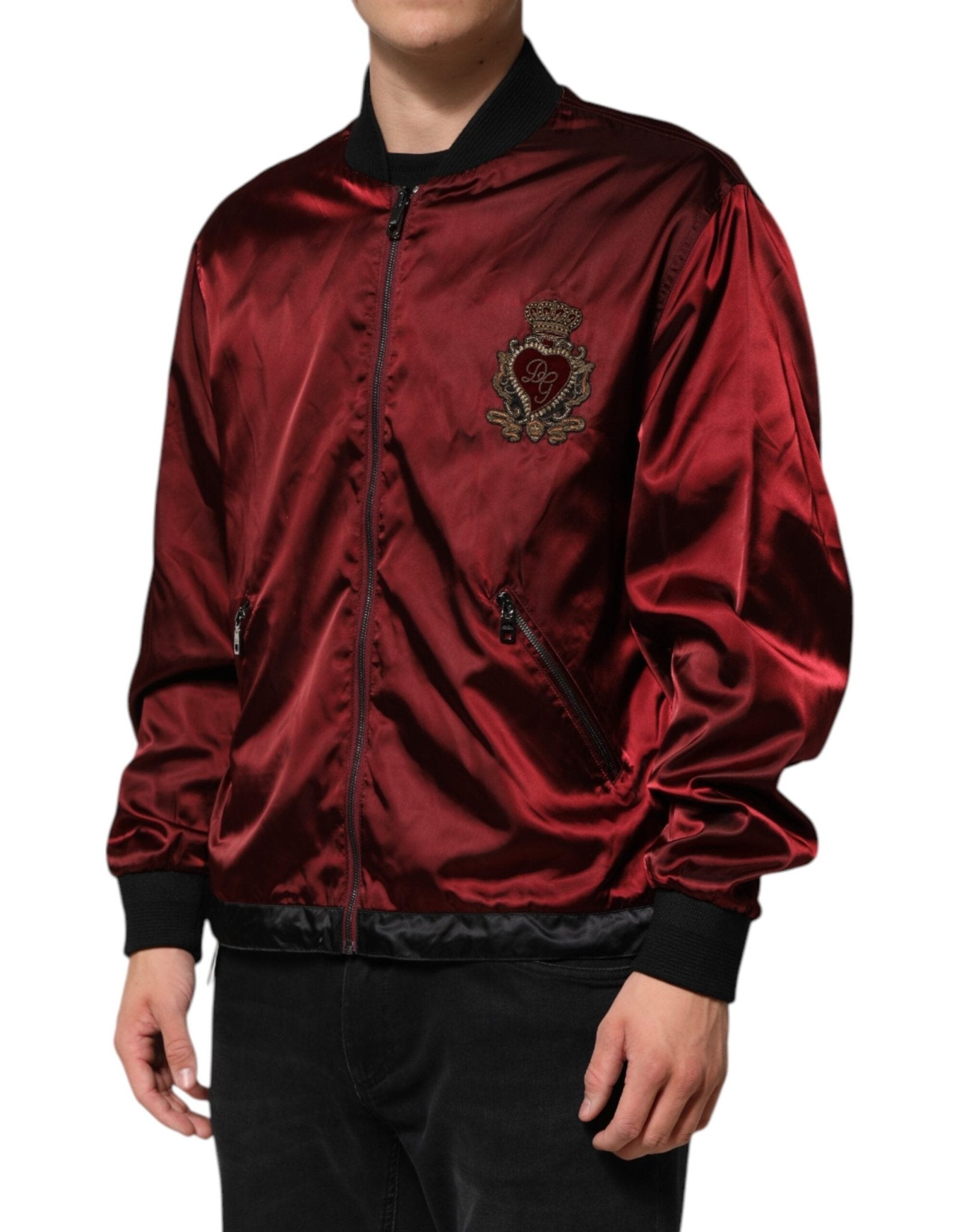 Dolce & Gabbana Maroon Nylon DG Crown Embroidery Jacket - RIMODA