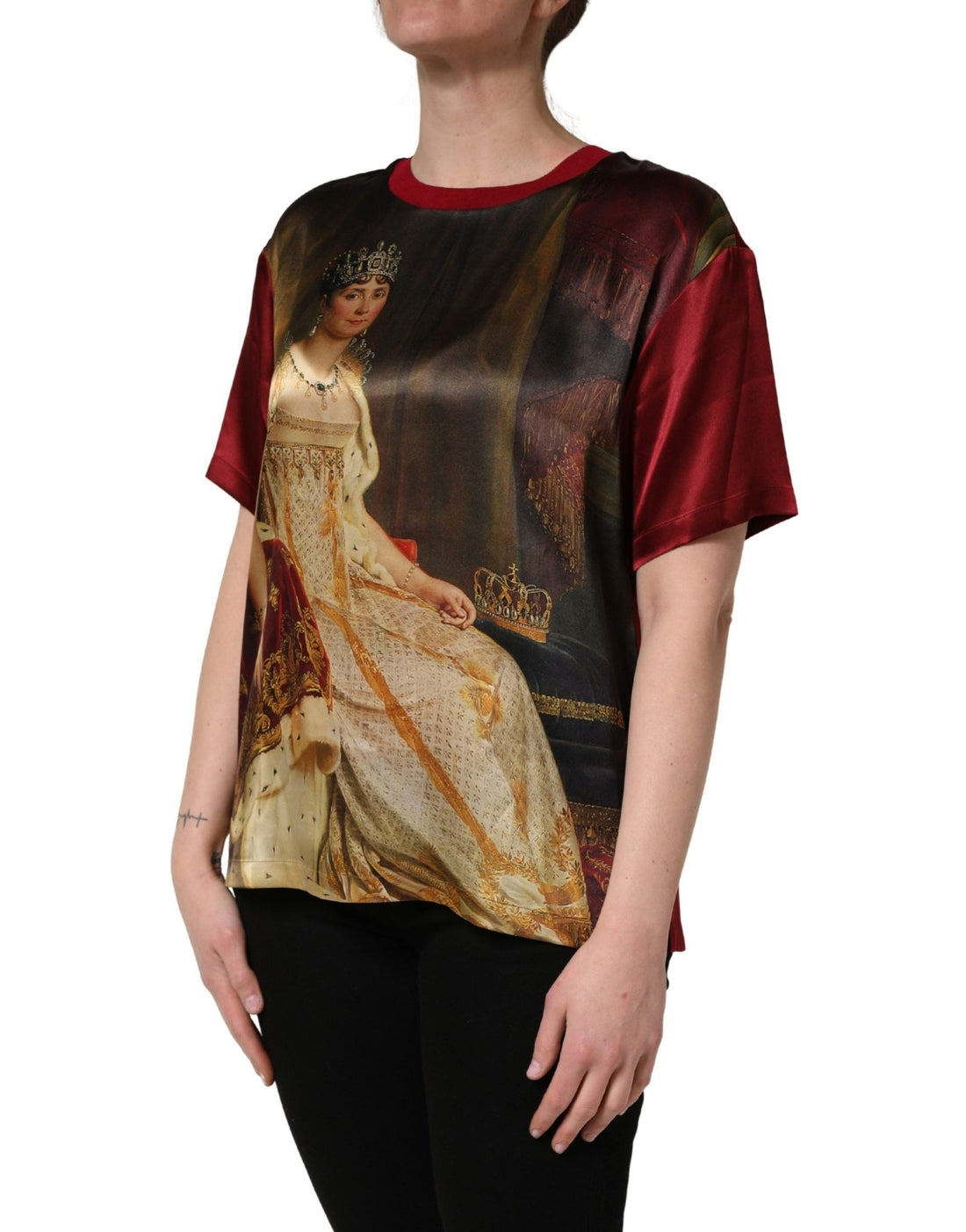 Dolce & Gabbana Maroon Royal Crown Dress Queen Painting Silk T-shirt - RIMODA