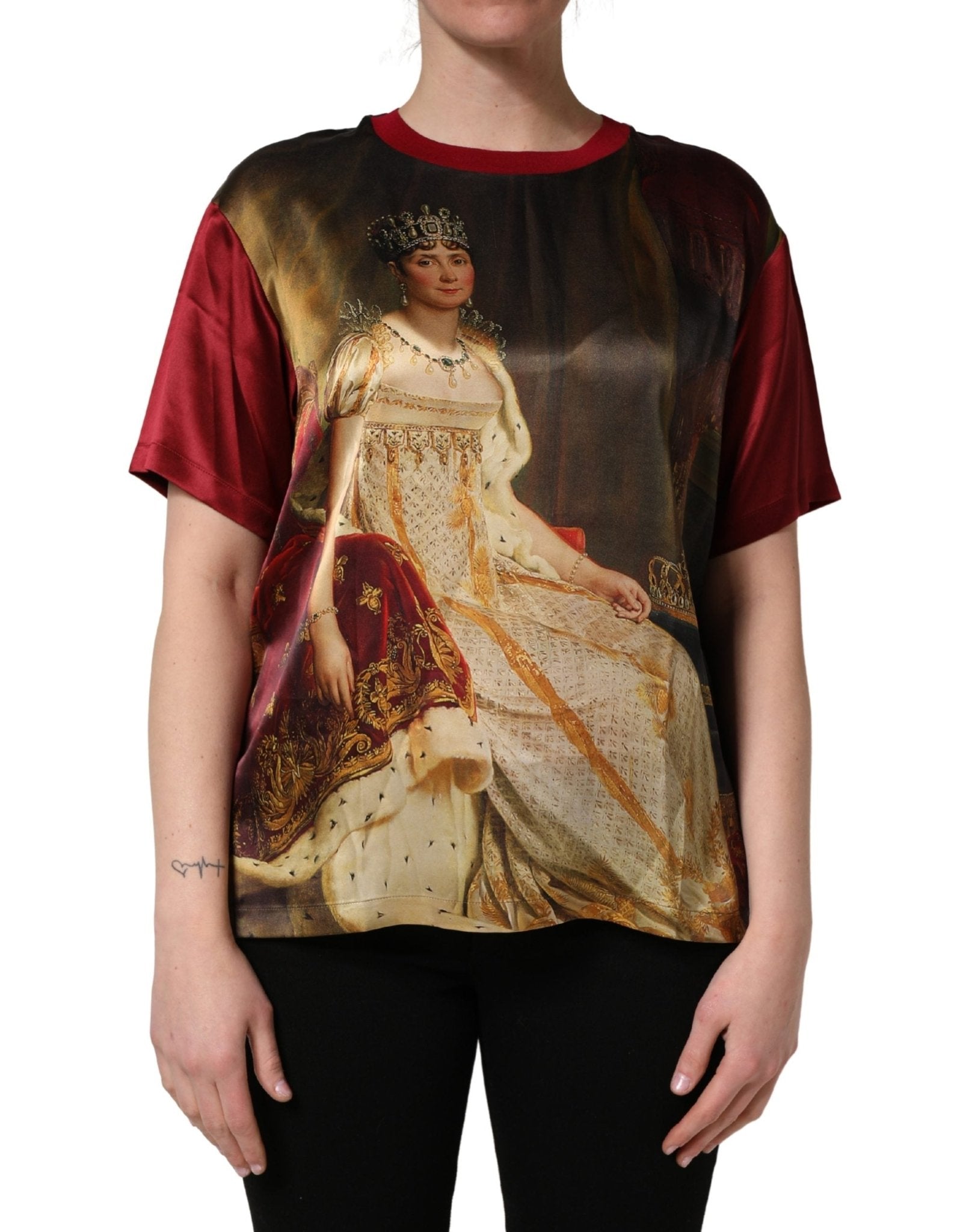 Dolce & Gabbana Maroon Royal Crown Dress Queen Painting Silk T-shirt - RIMODA
