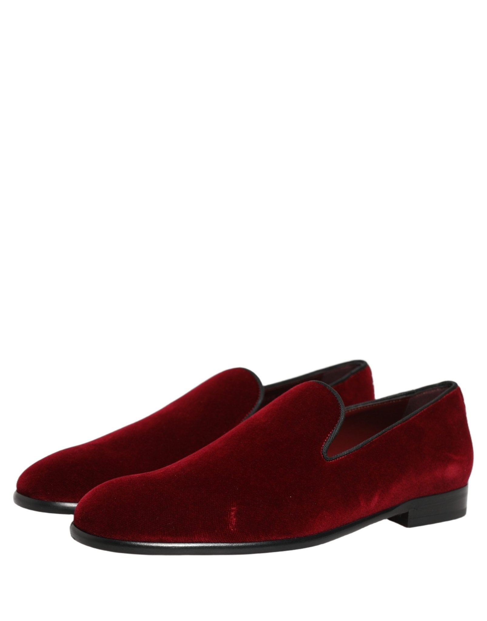 Dolce & Gabbana Maroon Velvet Slip On Dress Loafers Shoes - RIMODA