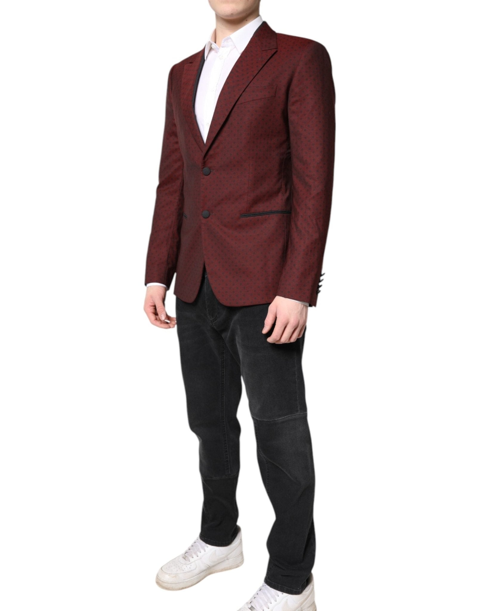Dolce & Gabbana Maroon Wool Slim Fit Men Coat Jacket Blazer - RIMODA