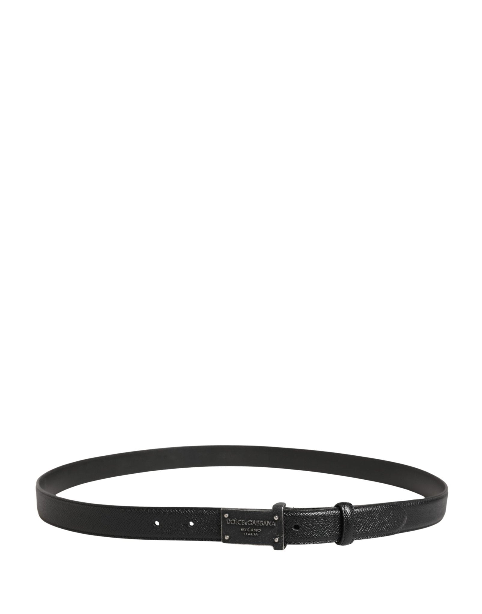 Dolce & Gabbana Men Black Calf Leather Logo Metal Buckle Belt - RIMODA