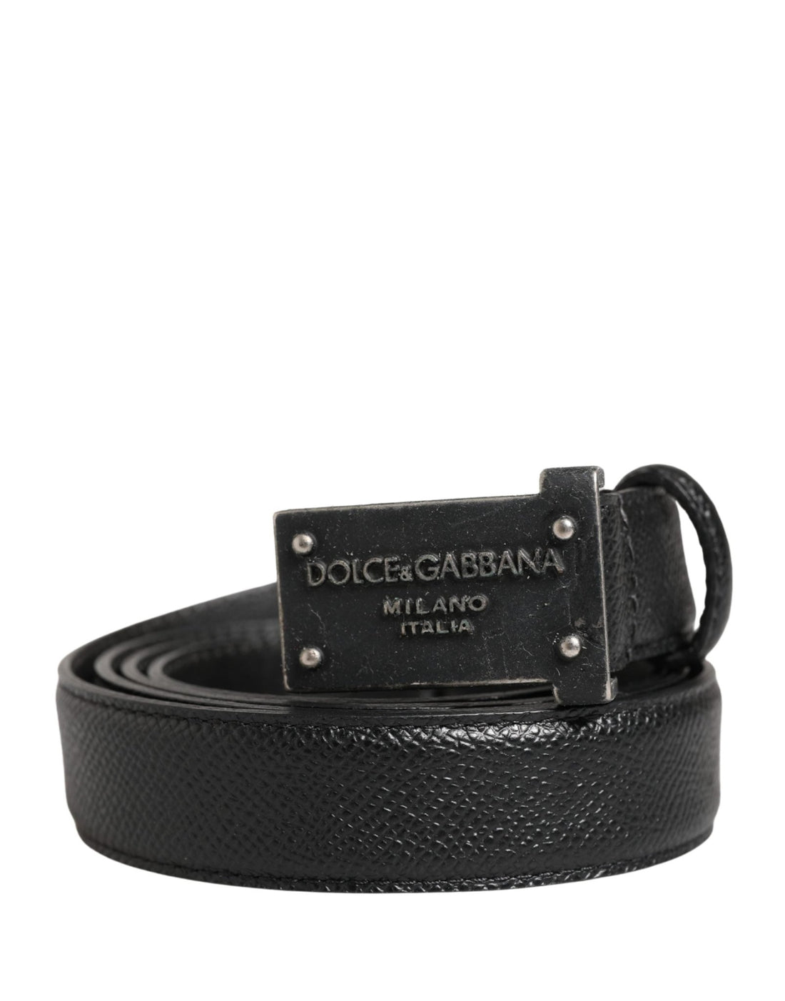 Dolce & Gabbana Men Black Calf Leather Logo Metal Buckle Belt - RIMODA