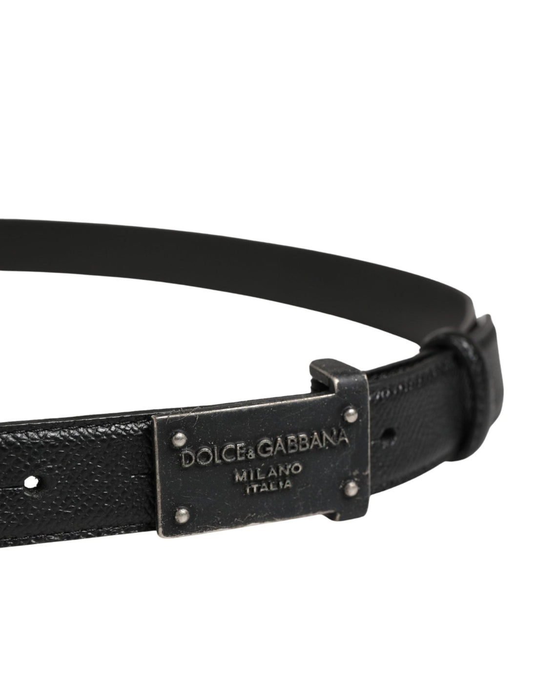 Dolce & Gabbana Men Black Calf Leather Logo Metal Buckle Belt - RIMODA