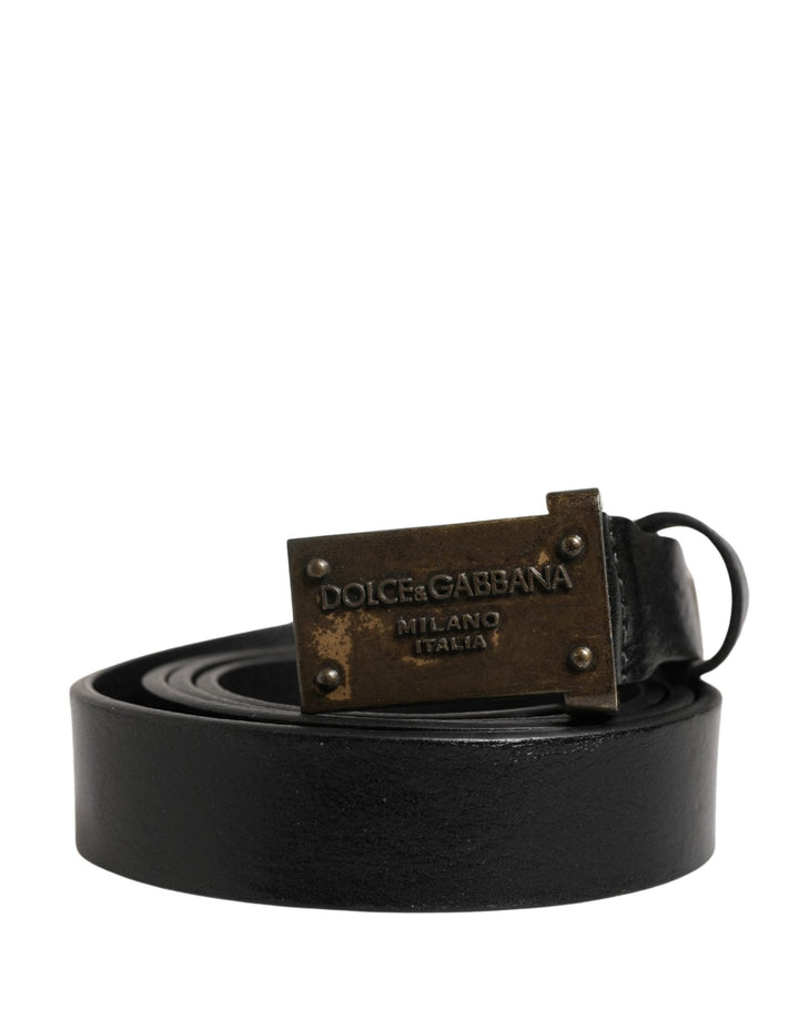 Dolce & Gabbana Men Black Classic Leather Logo Buckle Belt - RIMODA