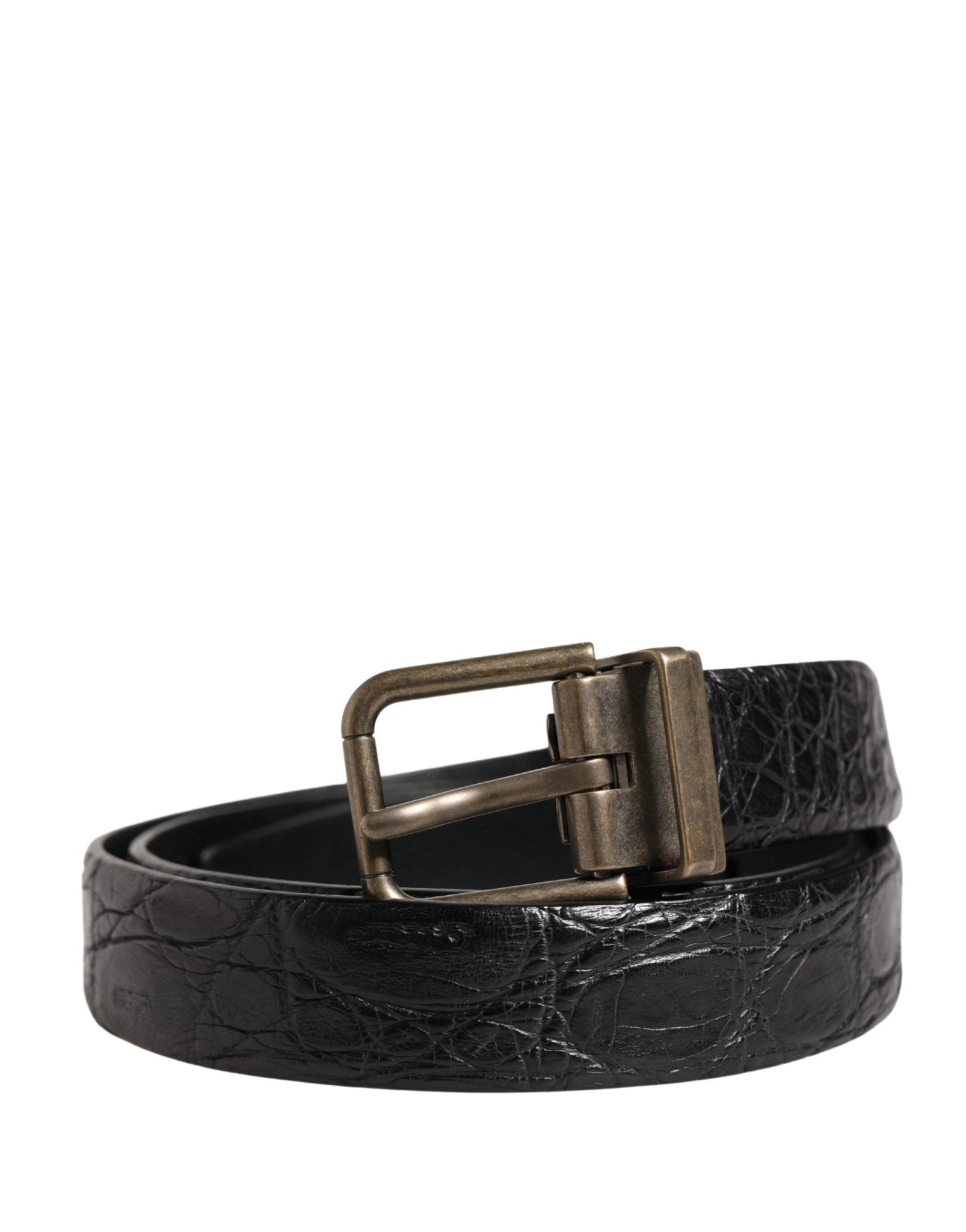 Dolce & Gabbana Men Black Exotic Leather Metal Buckle Belt - RIMODA