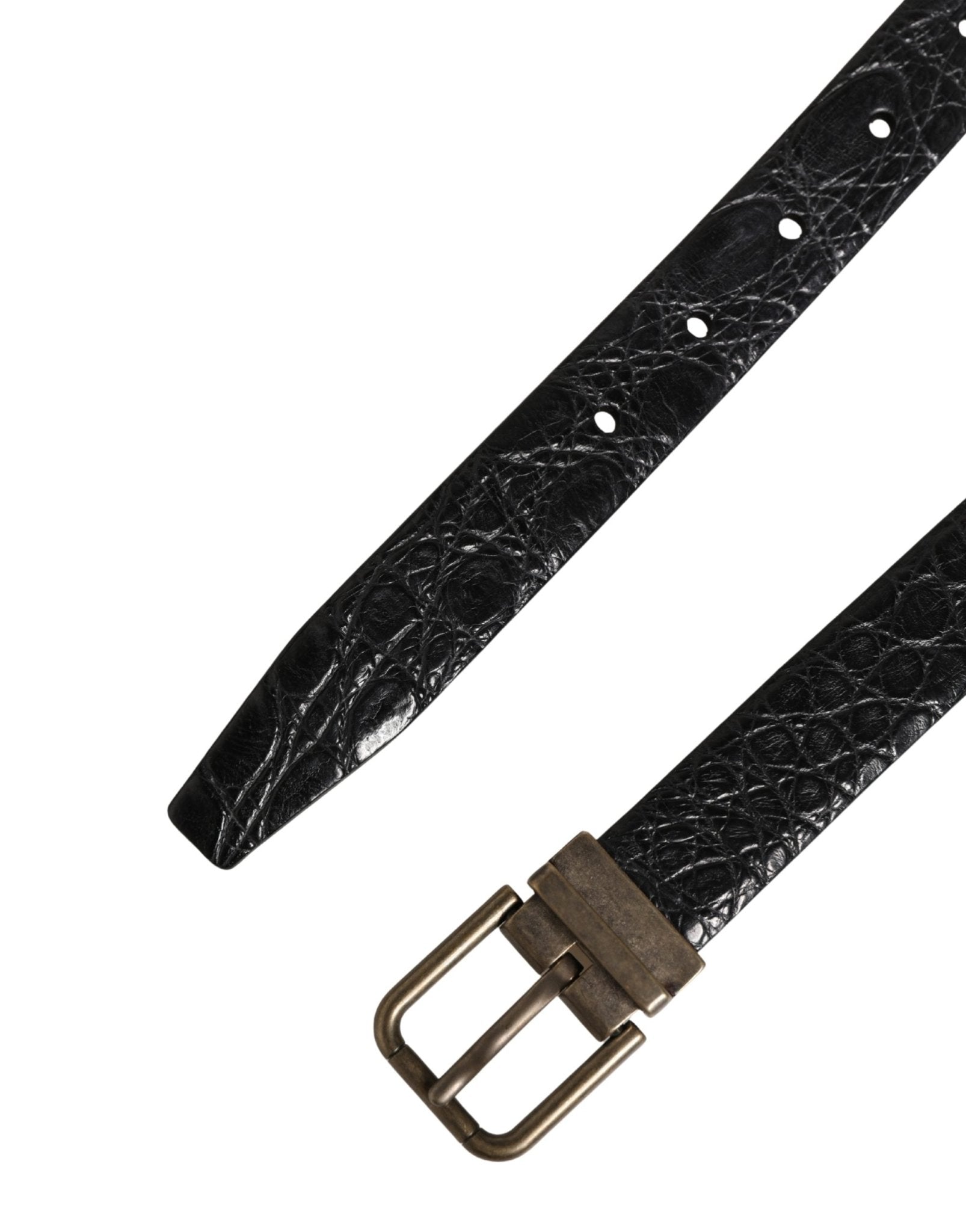 Dolce & Gabbana Men Black Exotic Leather Metal Buckle Belt - RIMODA