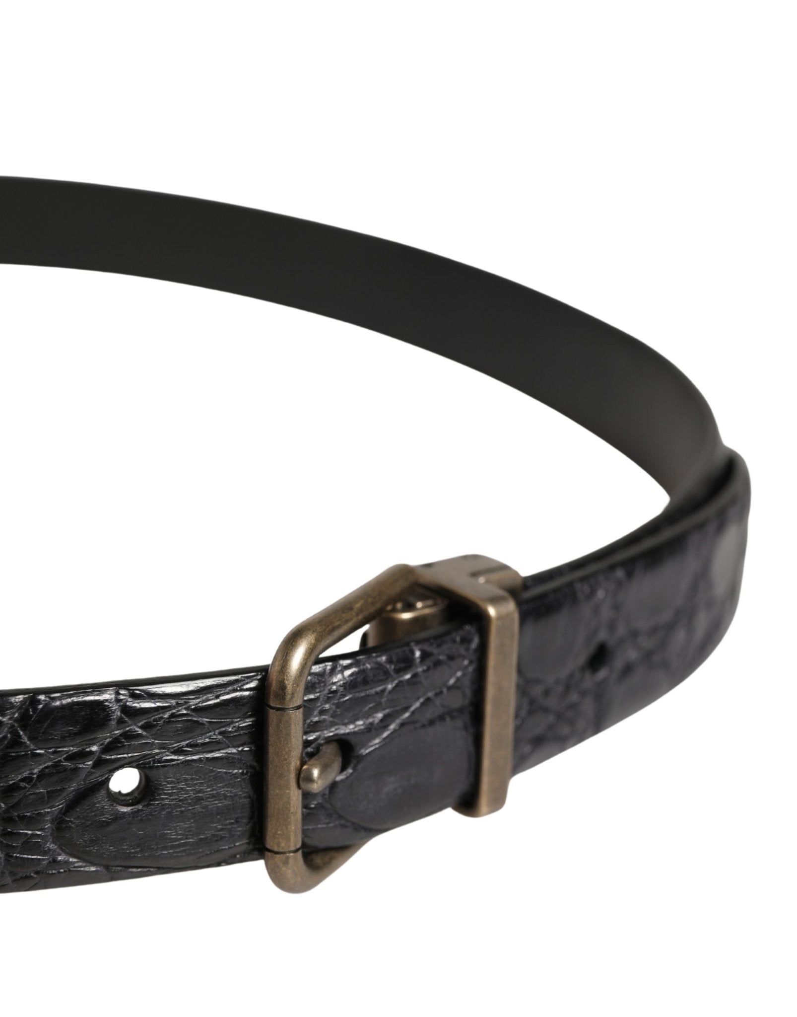 Dolce & Gabbana Men Black Exotic Leather Metal Buckle Belt - RIMODA