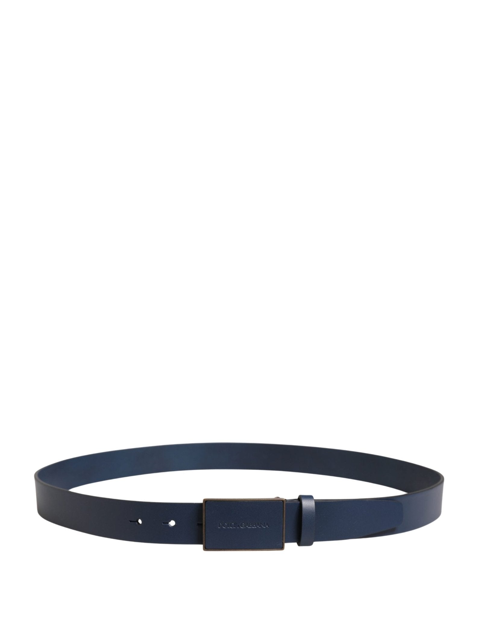 Dolce & Gabbana Men Blue Calf Leather Logo Metal Buckle Belt - RIMODA