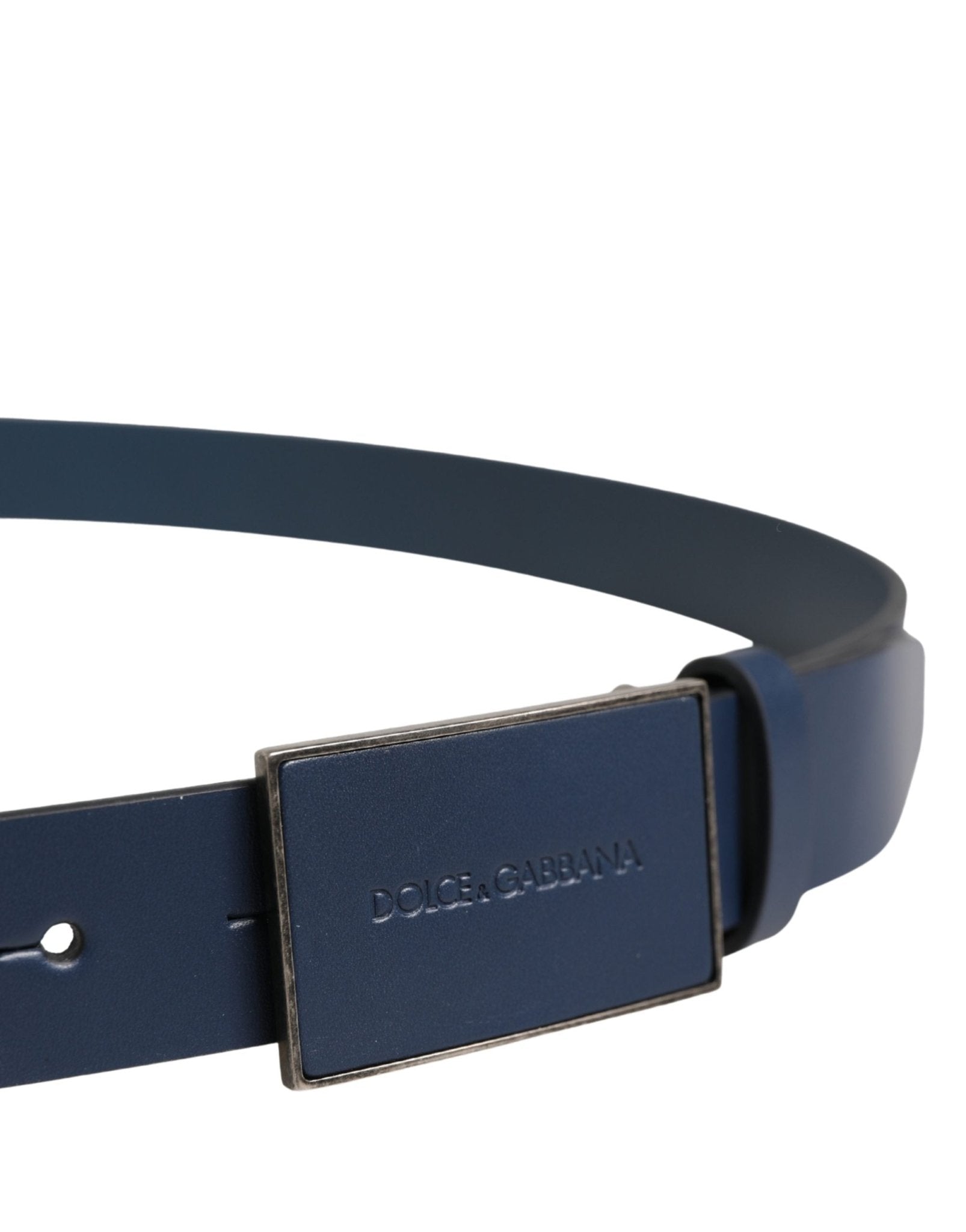 Dolce & Gabbana Men Blue Calf Leather Logo Metal Buckle Belt - RIMODA