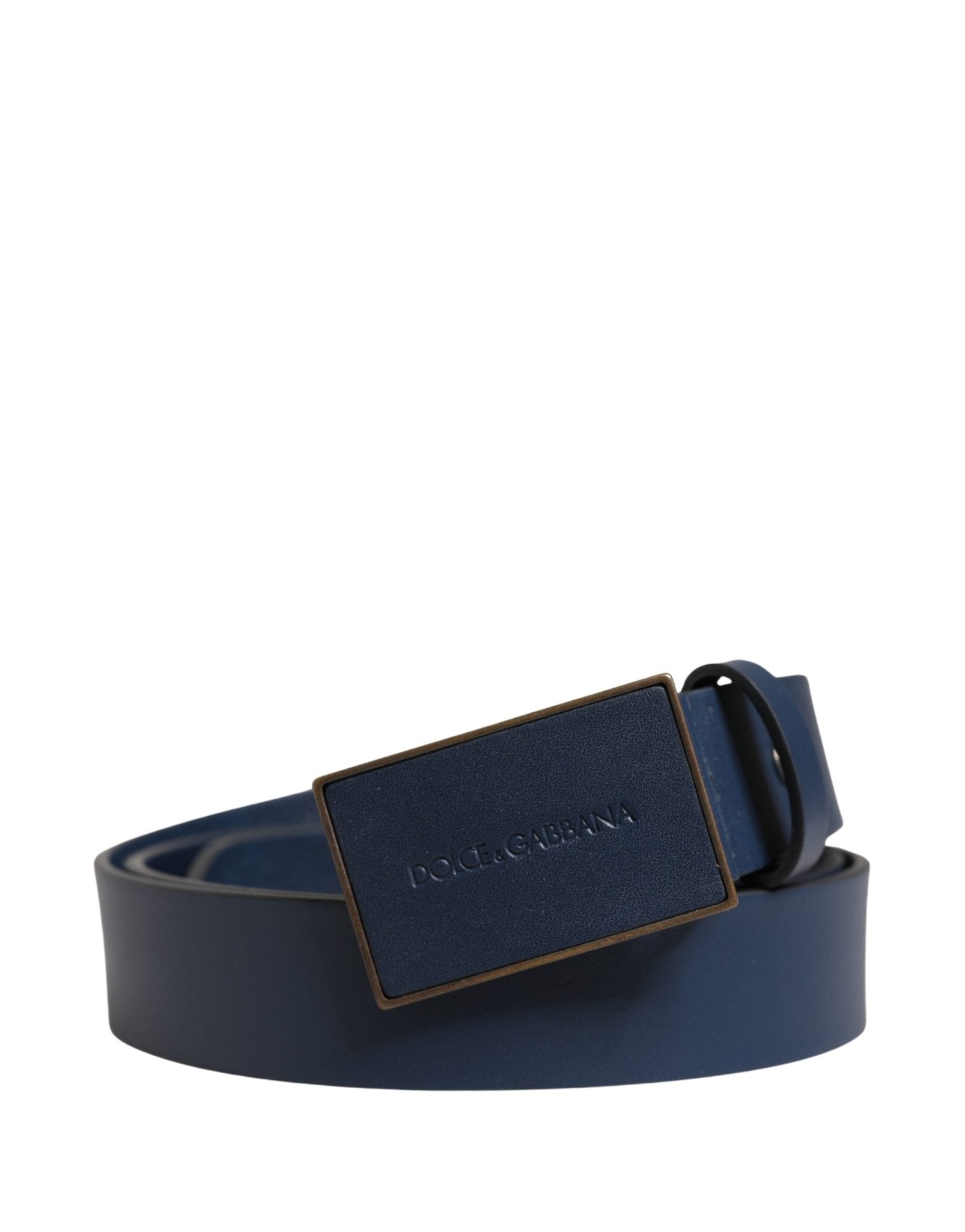 Dolce & Gabbana Men Blue Calf Leather Logo Metal Buckle Belt - RIMODA