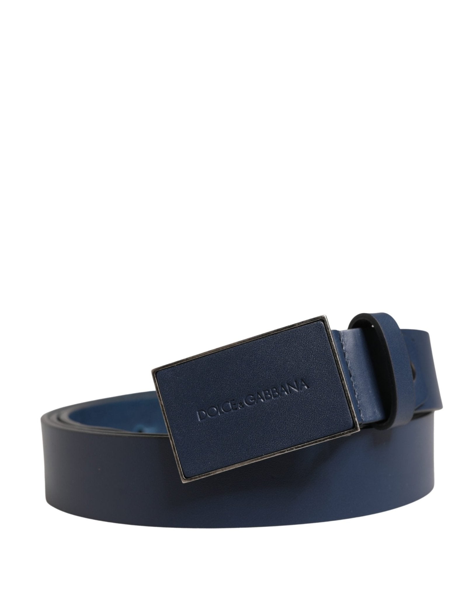 Dolce & Gabbana Men Blue Calf Leather Logo Metal Buckle Belt - RIMODA