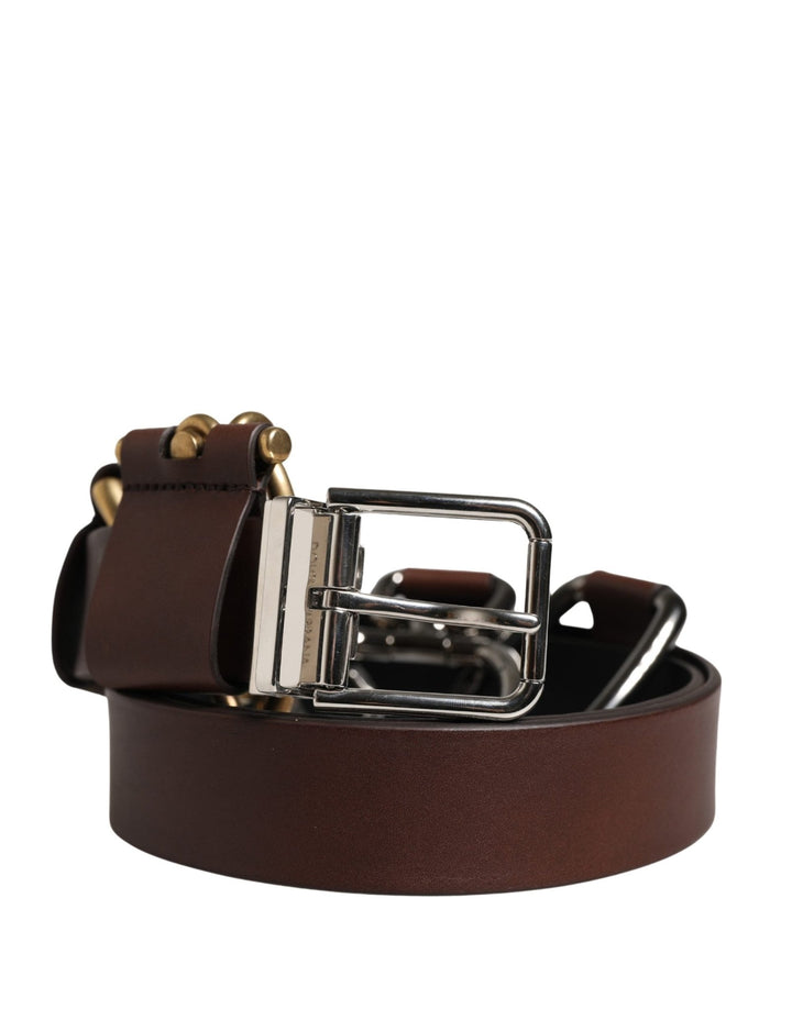 Dolce & Gabbana Men Brown Classic Leather Metal Buckle Belt - RIMODA
