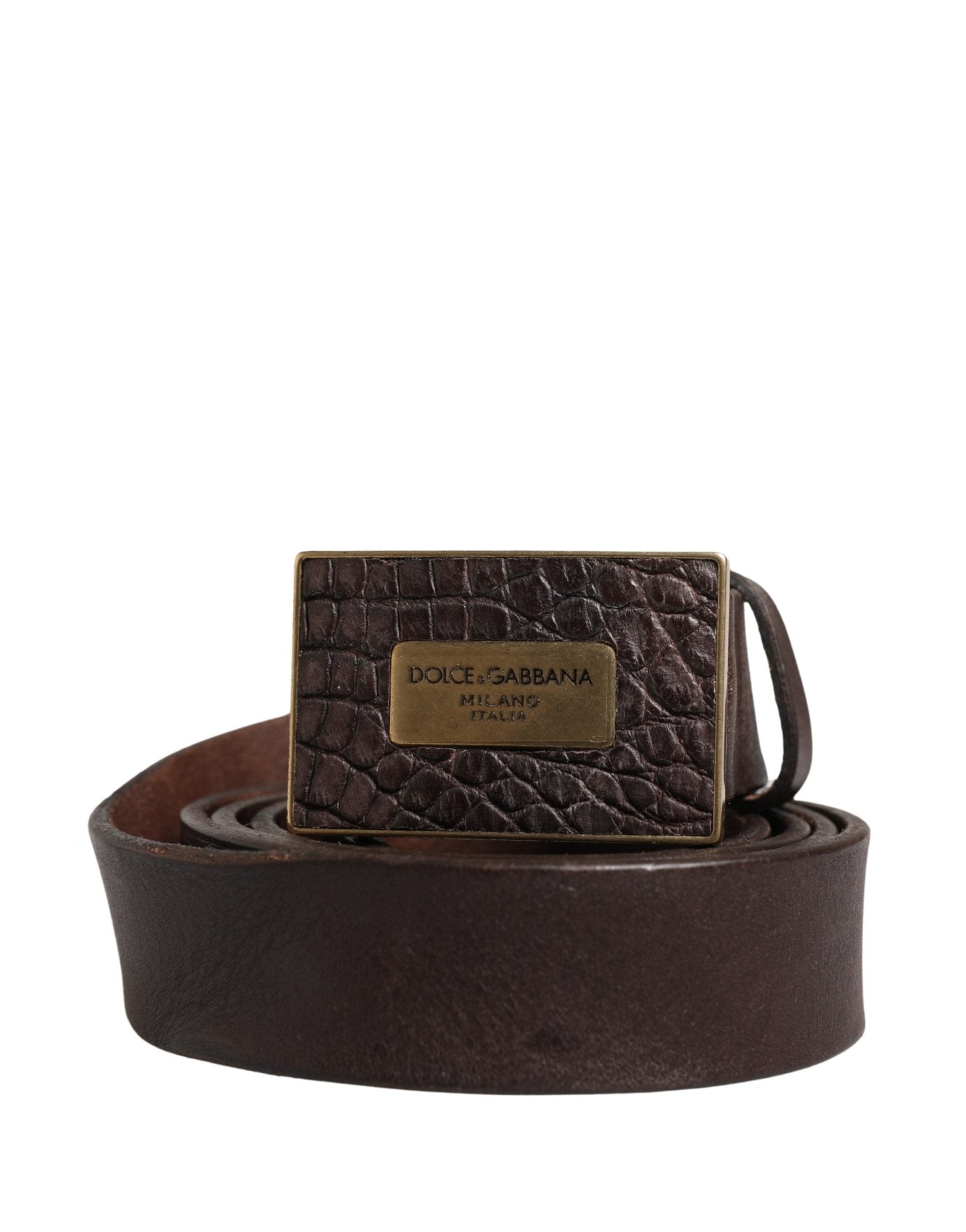 Dolce & Gabbana Men Brown Leather Logo Metal Buckle Belt - RIMODA