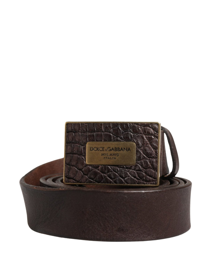 Dolce & Gabbana Men Brown Leather Logo Metal Buckle Belt - RIMODA