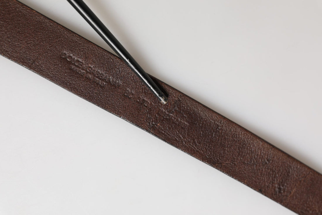 Dolce & Gabbana Men Brown Leather Logo Metal Buckle Belt - RIMODA