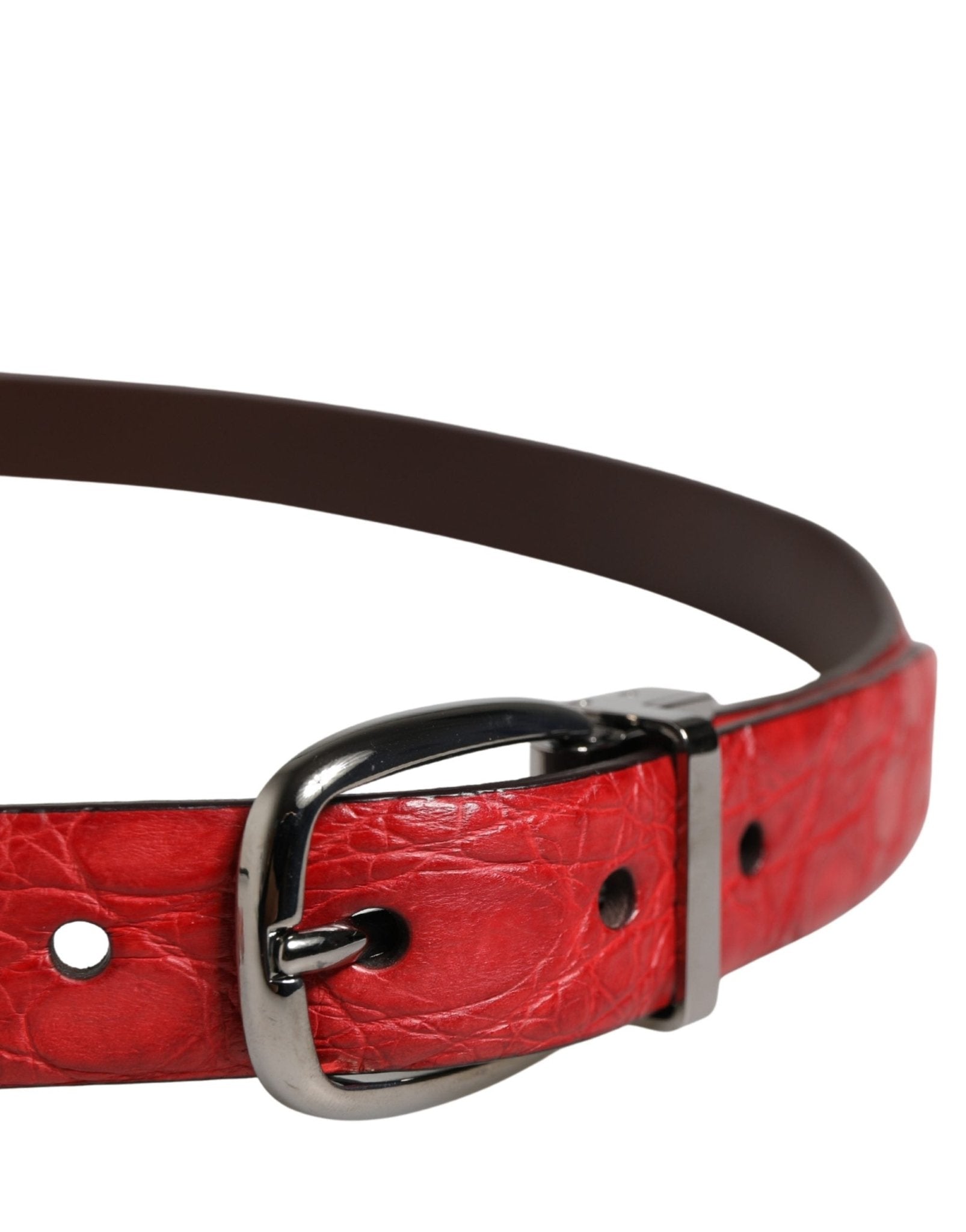 Dolce & Gabbana Men Red Exotic Leather Metal Buckle Belt - RIMODA