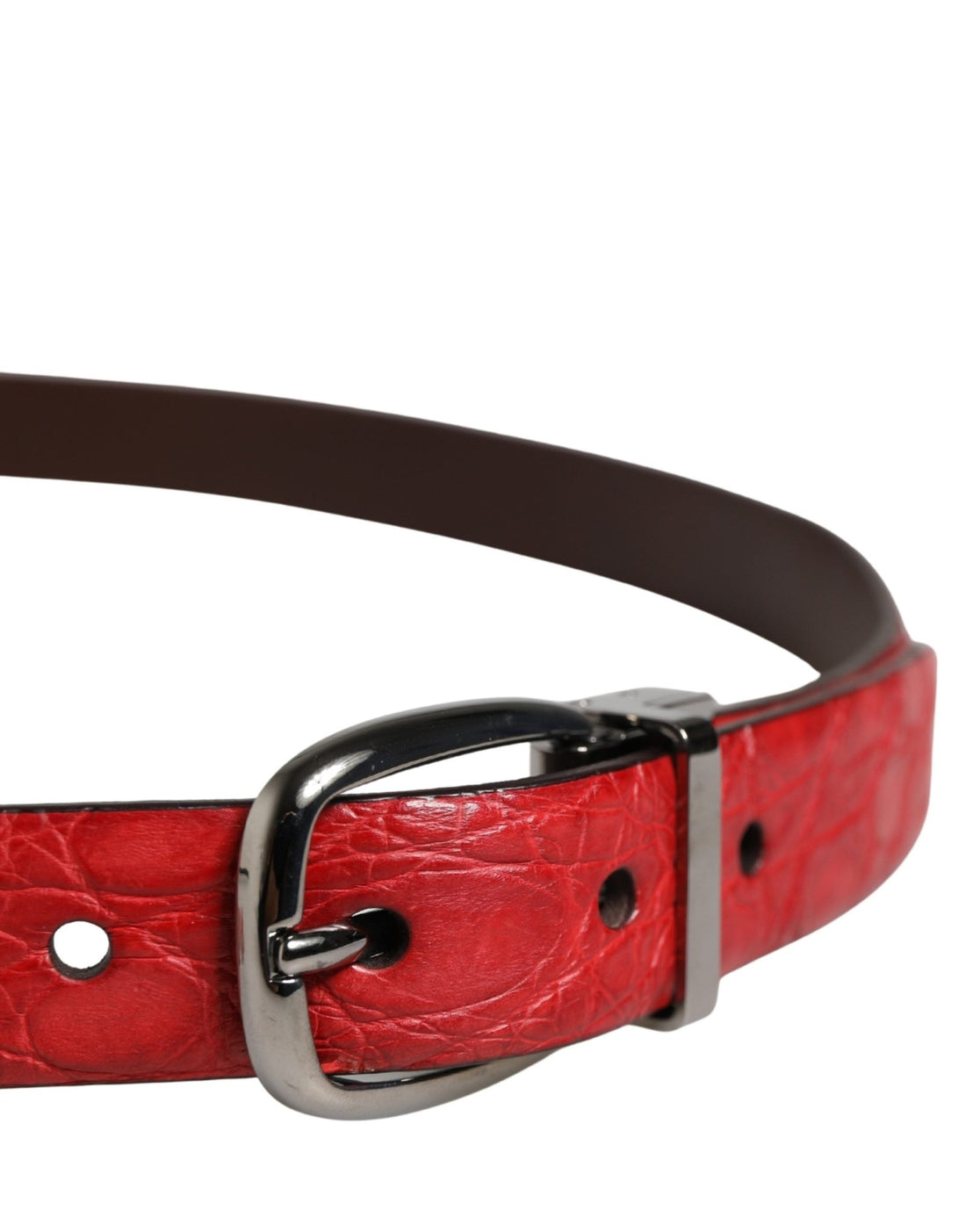 Dolce & Gabbana Men Red Exotic Leather Metal Buckle Belt - RIMODA