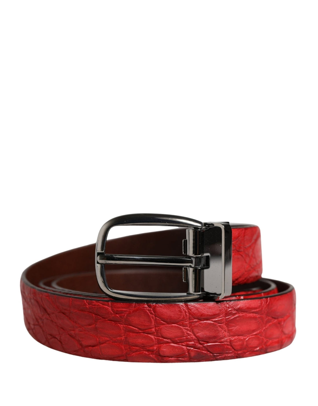 Dolce & Gabbana Men Red Exotic Leather Metal Buckle Belt - RIMODA