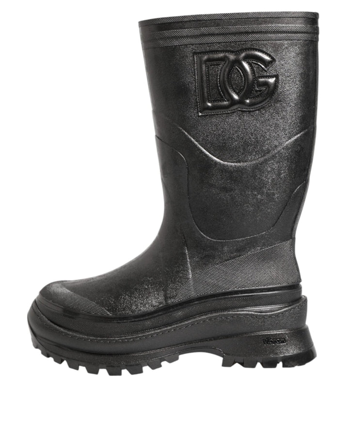 Dolce & Gabbana Metallic Black Pull On Rain Boots Men Shoes - RIMODA