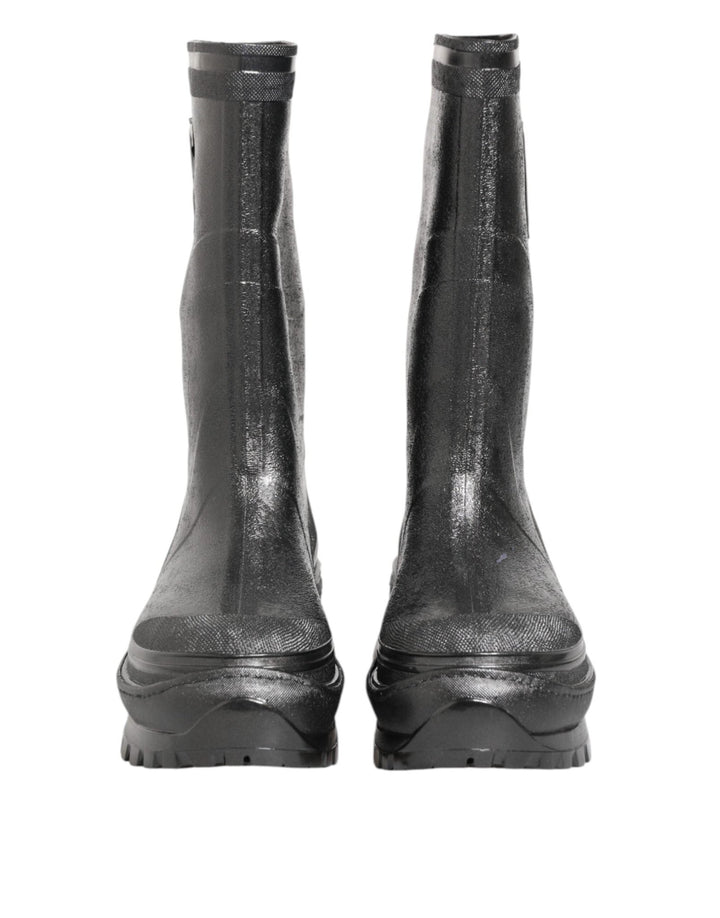 Dolce & Gabbana Metallic Black Pull On Rain Boots Shoes - RIMODA