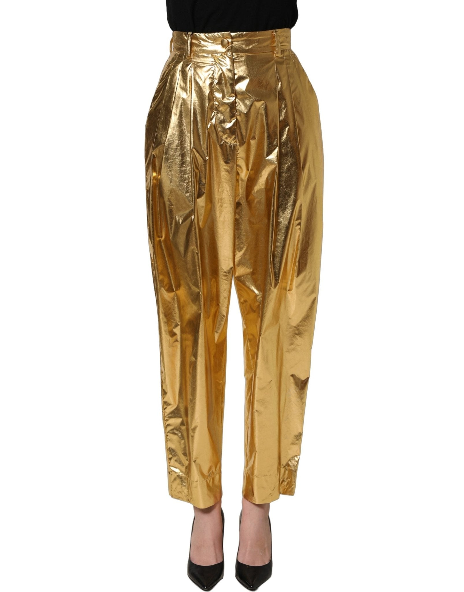Dolce & Gabbana Metallic Gold High Waist Pleated Tapered Pants - RIMODA