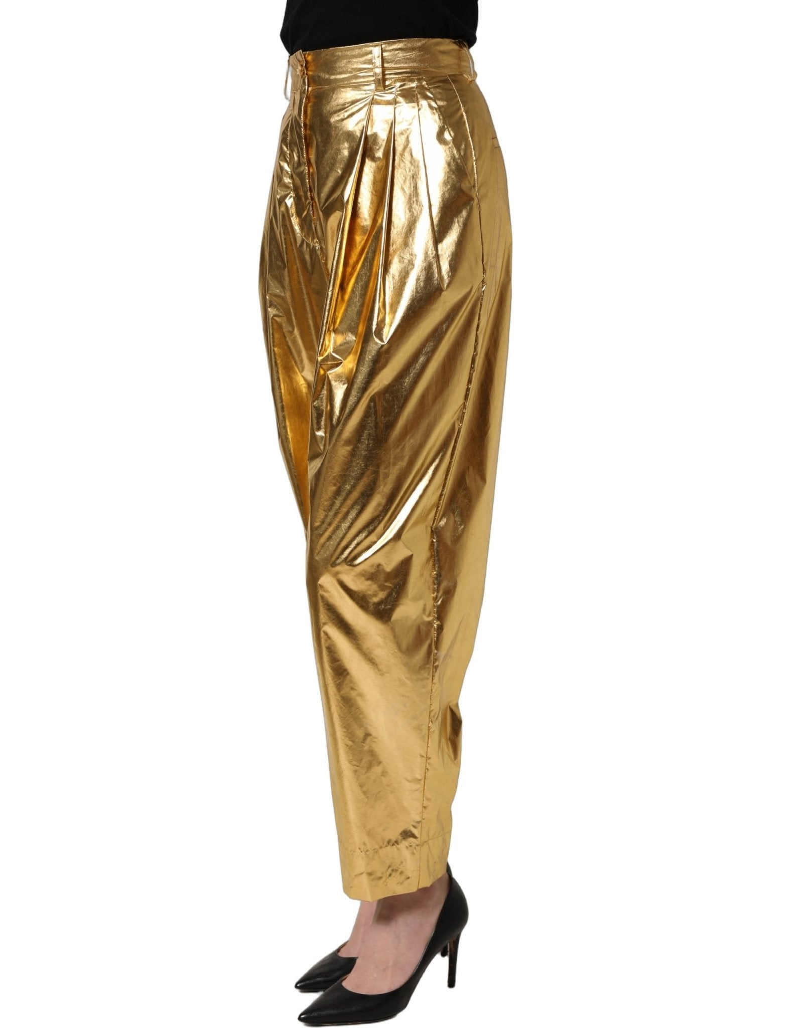 Dolce & Gabbana Metallic Gold High Waist Pleated Tapered Pants - RIMODA