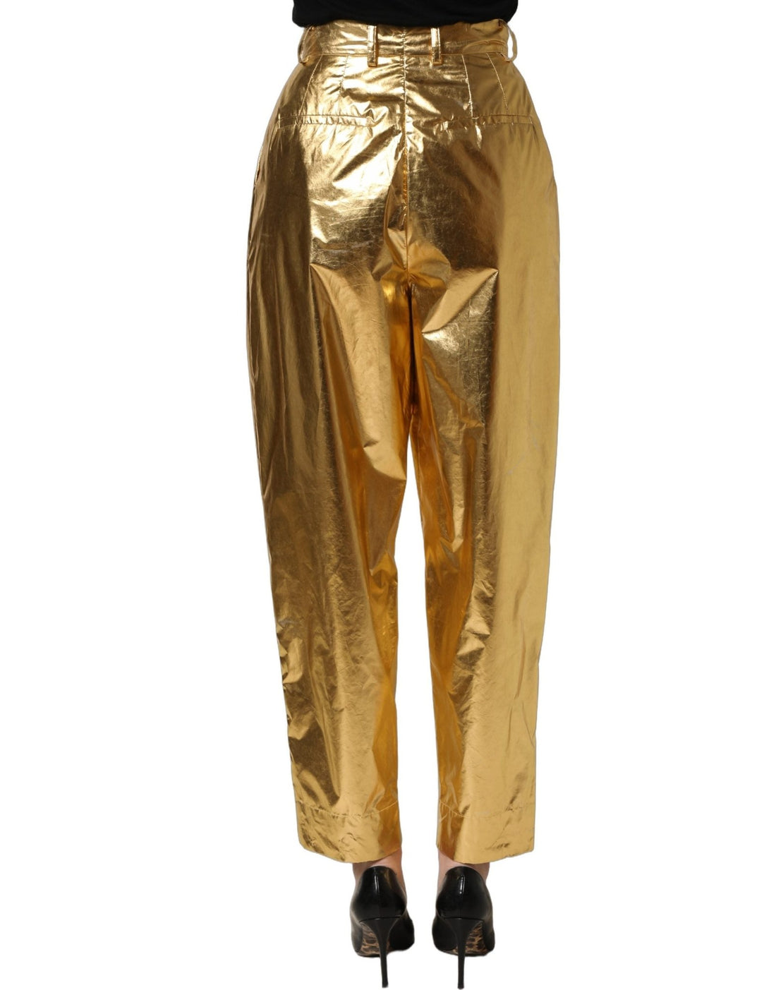 Dolce & Gabbana Metallic Gold High Waist Pleated Tapered Pants - RIMODA