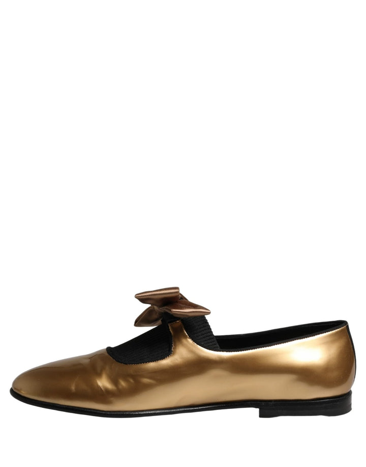 Dolce & Gabbana Metallic Gold Leather Flats Loafers Shoes - RIMODA