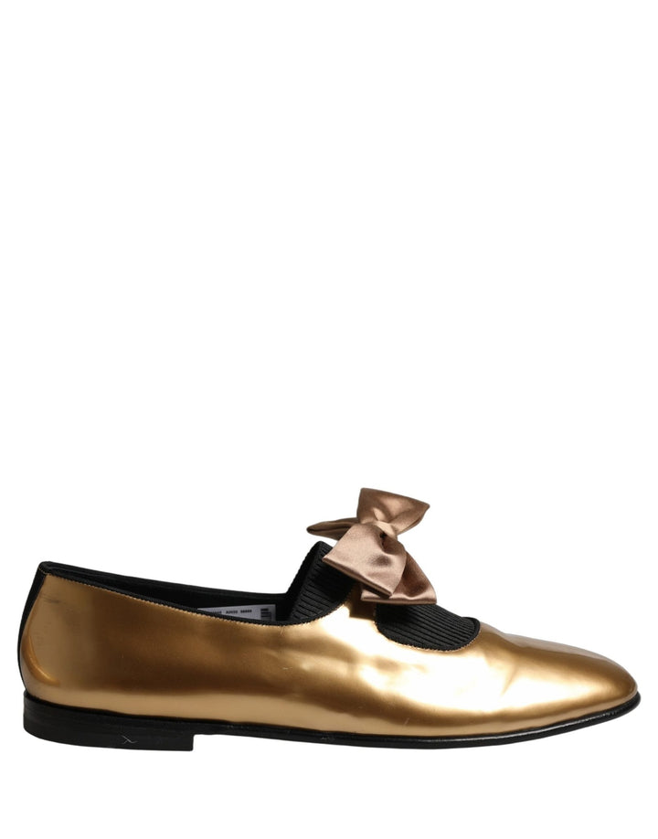 Dolce & Gabbana Metallic Gold Leather Flats Loafers Shoes - RIMODA