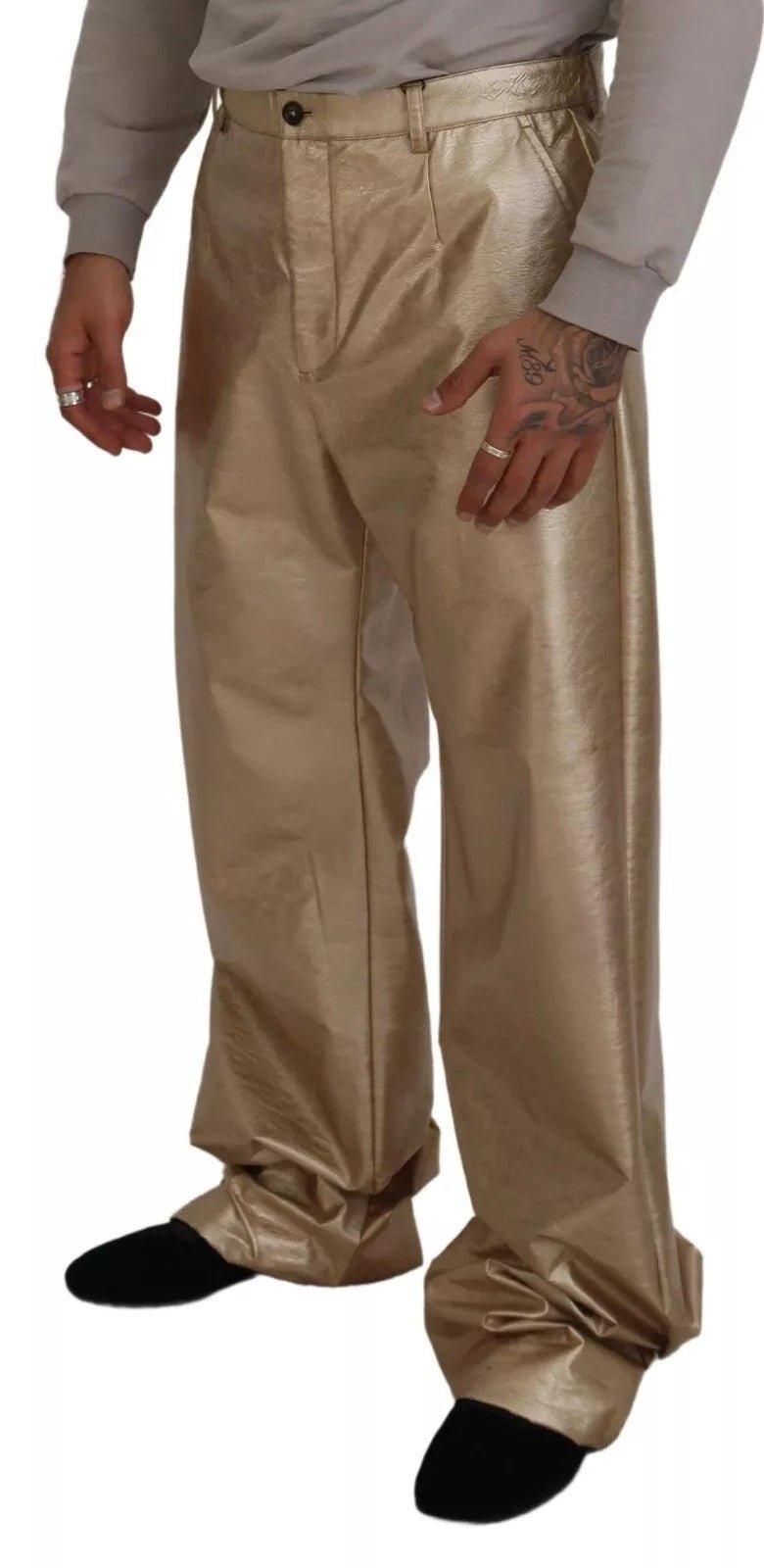 Dolce & Gabbana Metallic Gold Polyester Straight Trouser Pants - RIMODA
