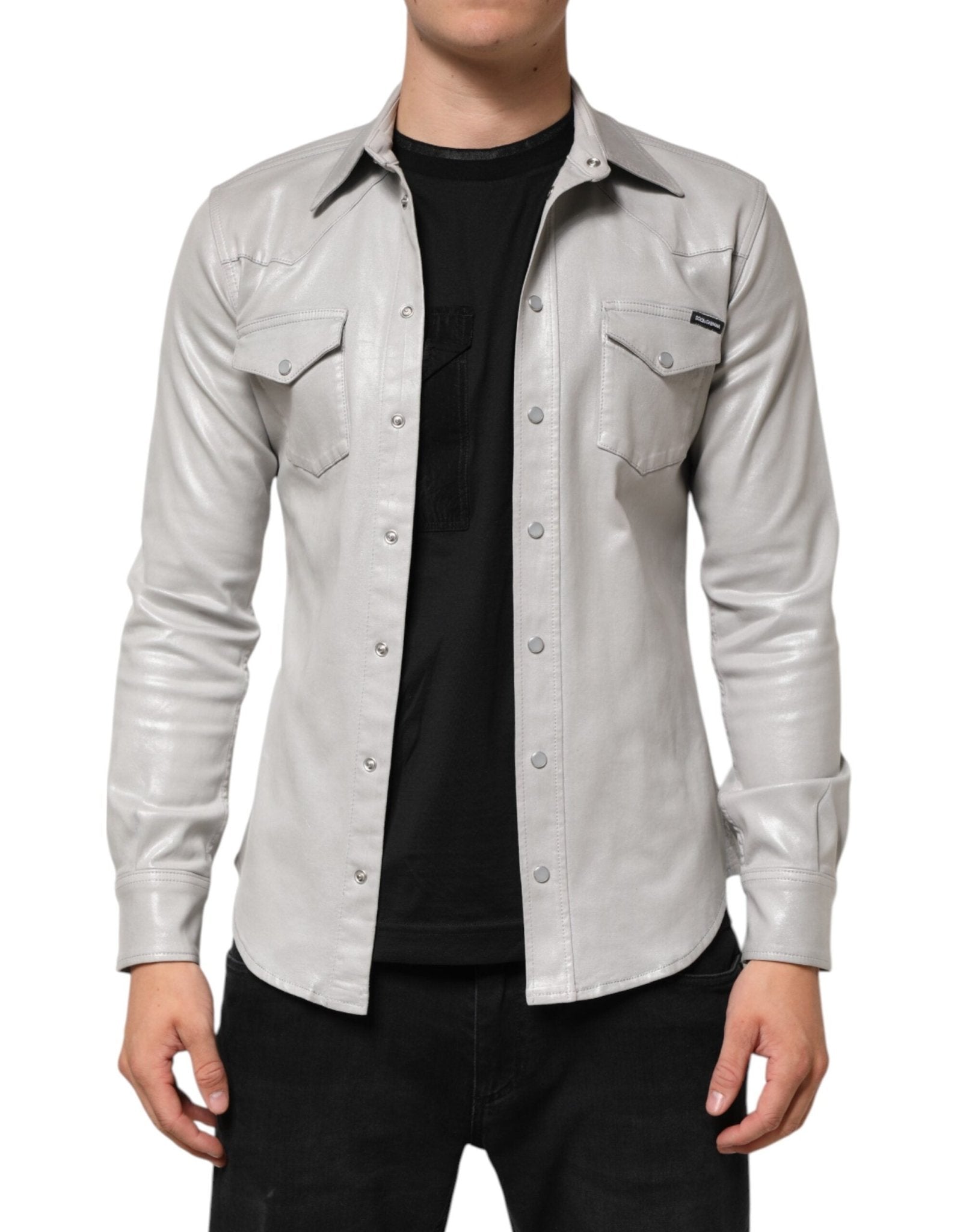 Dolce & Gabbana Metallic Gray Cotton Button Down Men Shirt - RIMODA