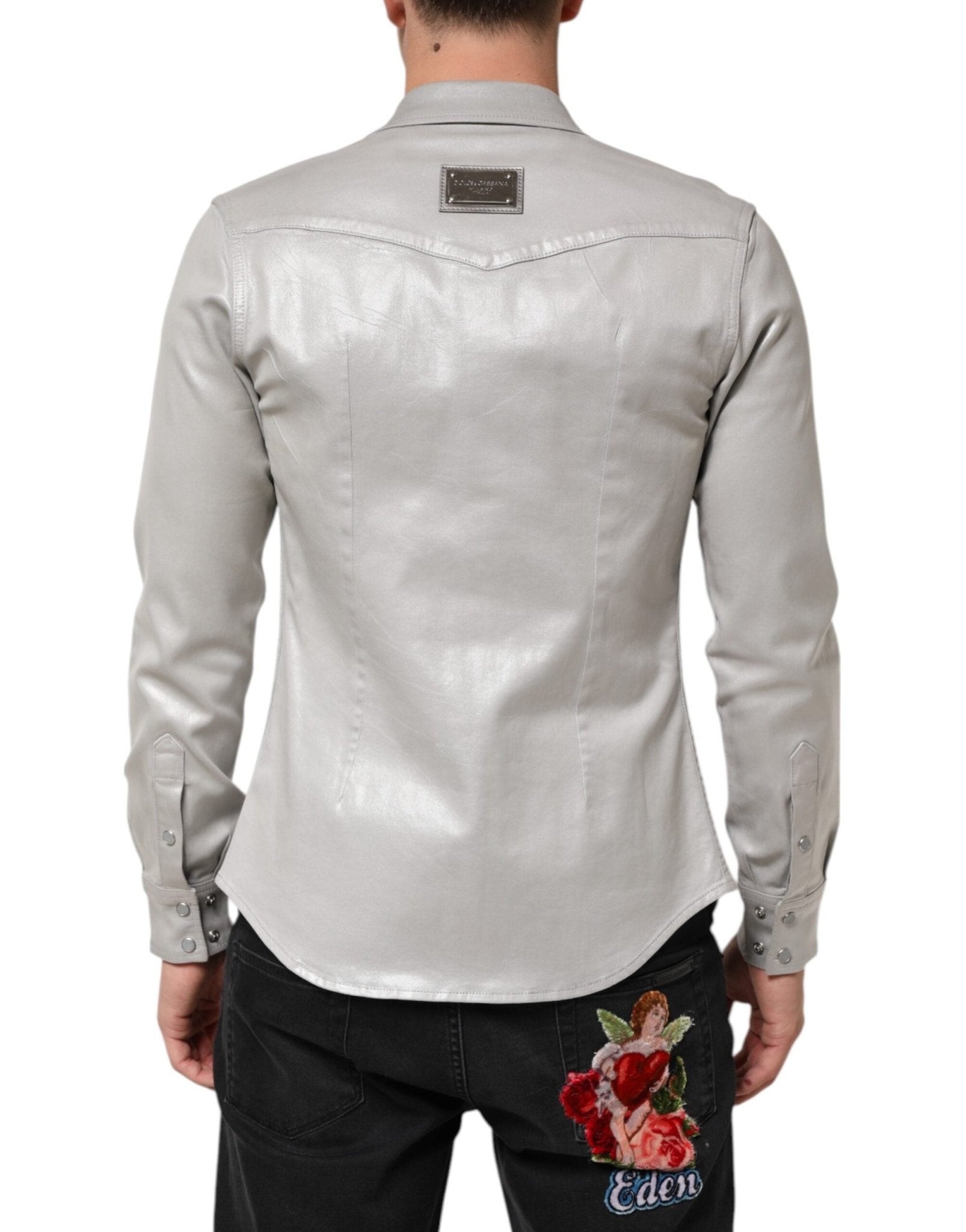 Dolce & Gabbana Metallic Gray Cotton Button Down Men Shirt - RIMODA
