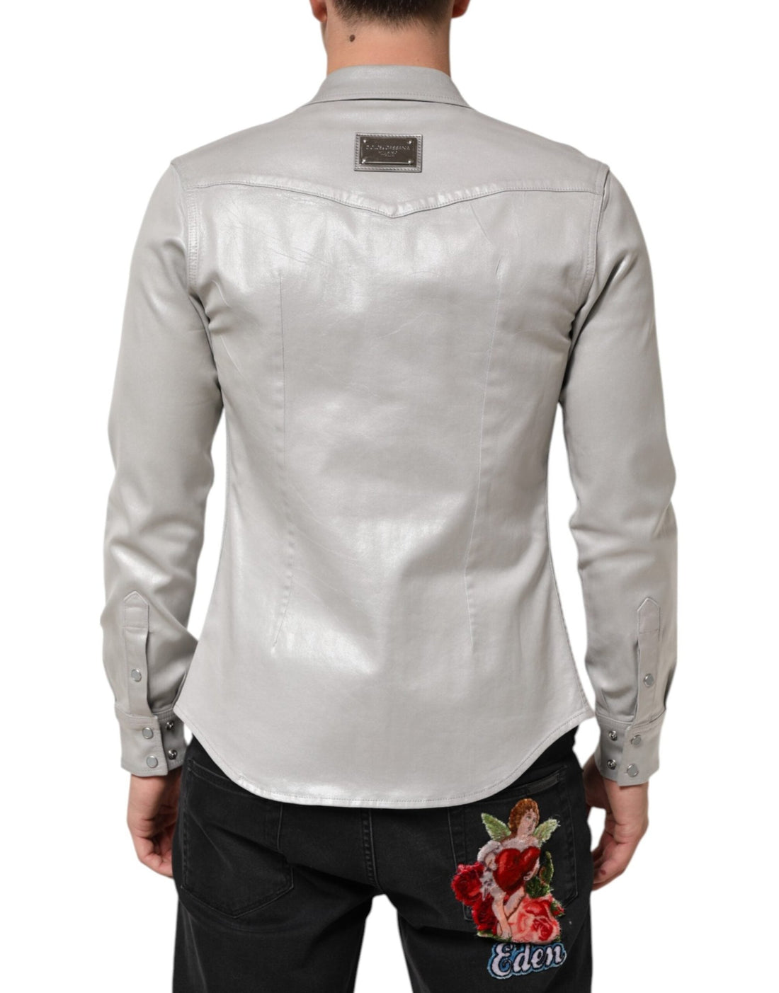 Dolce & Gabbana Metallic Gray Cotton Button Down Men Shirt - RIMODA