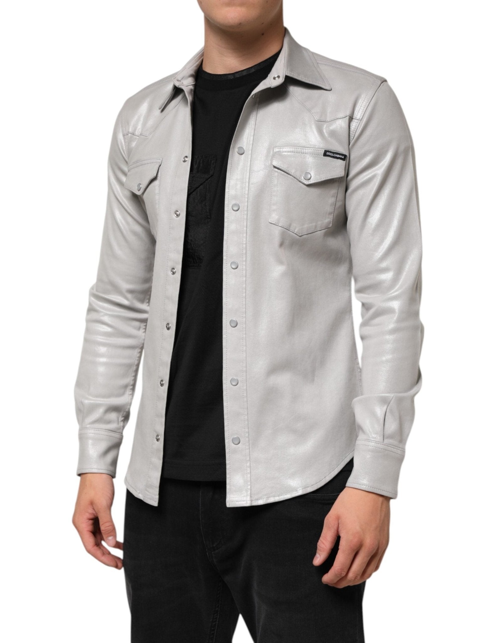 Dolce & Gabbana Metallic Gray Cotton Button Down Men Shirt - RIMODA
